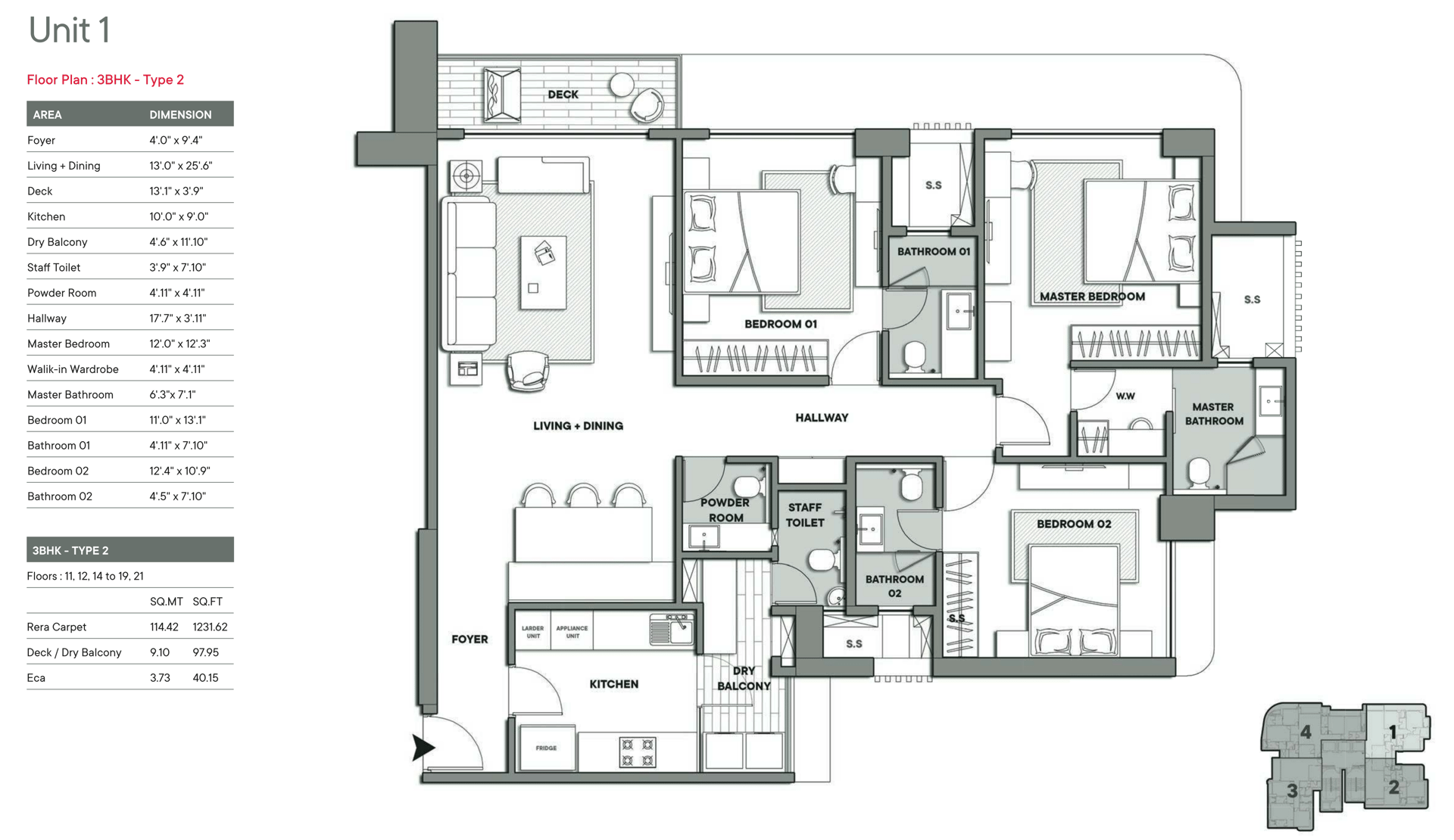 3BHK - Type 2 floor plan
