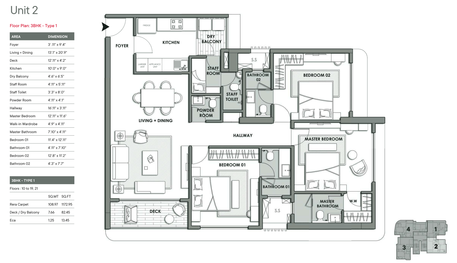 3BHK - Type 1 floor plan