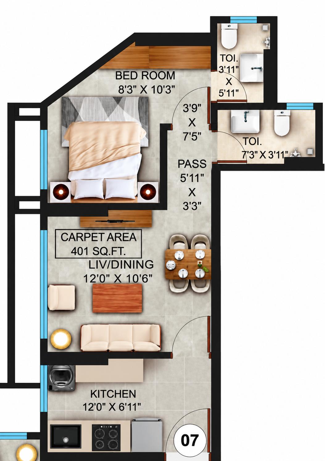 1BHK floor plan