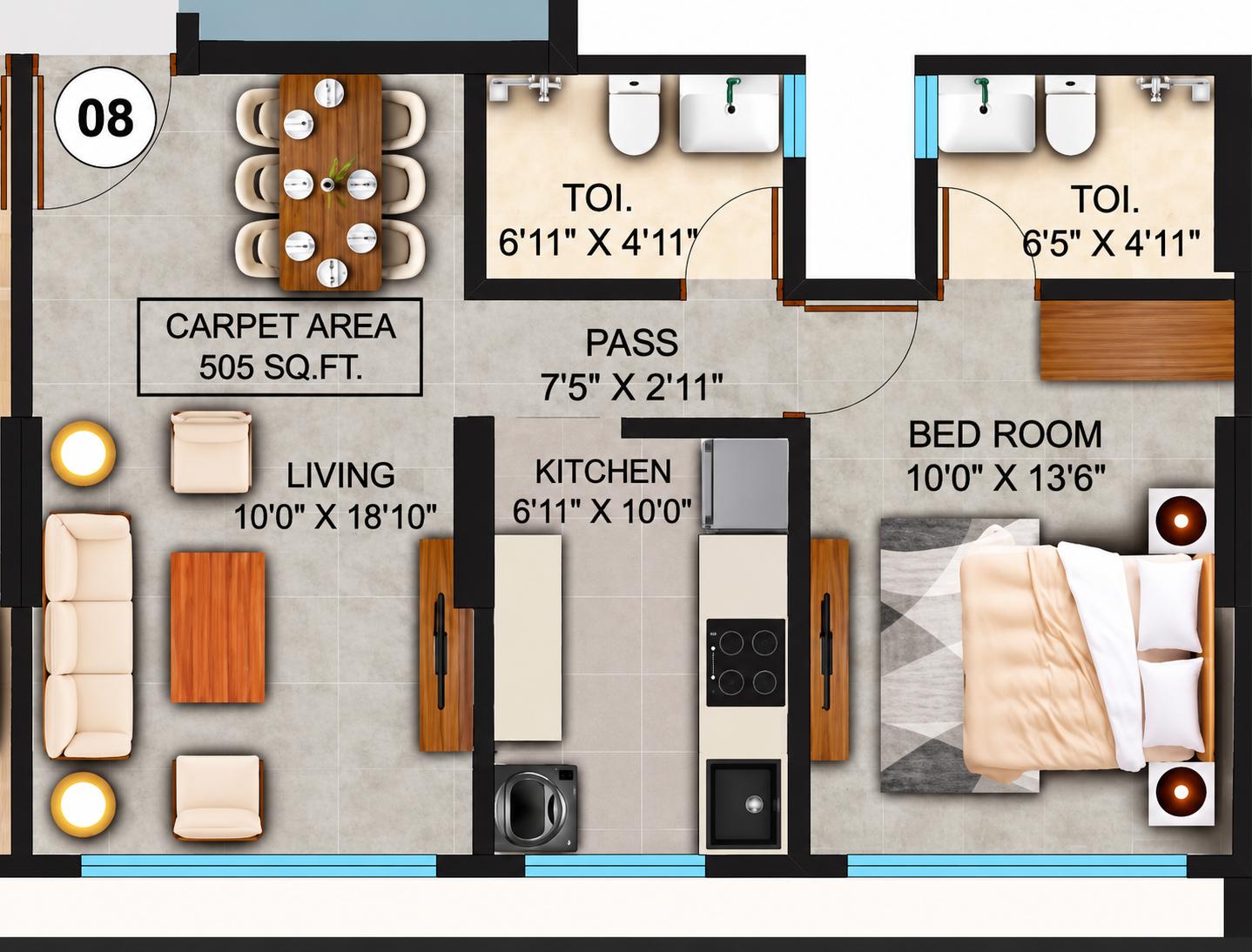 1BHK Elite floor plan