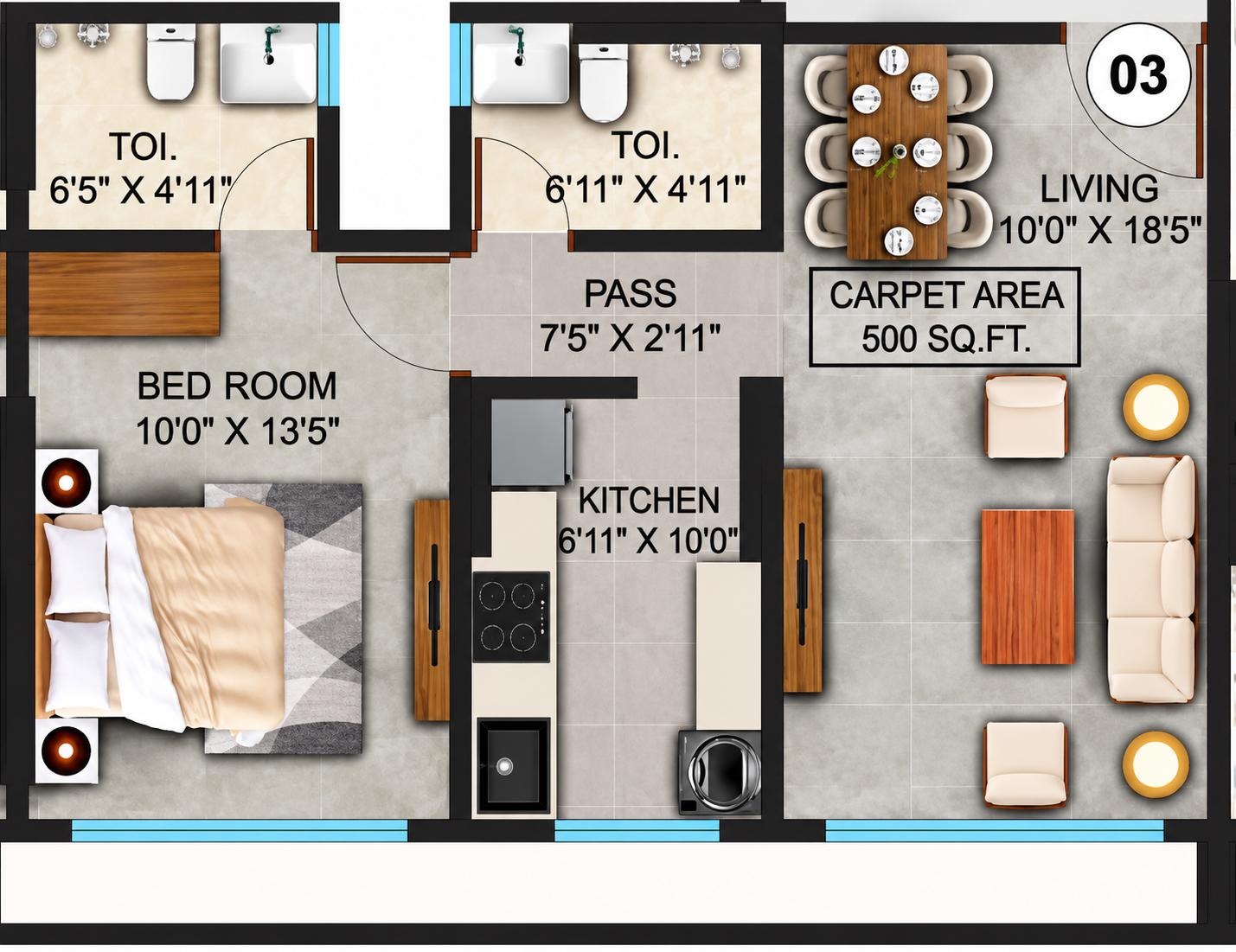 1BHK Premium floor plan