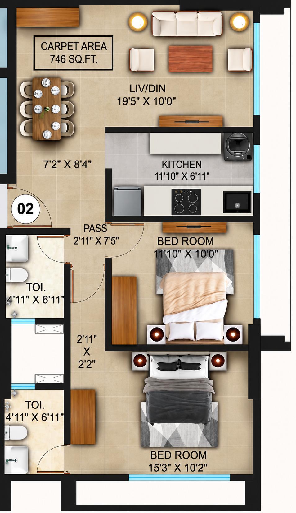 2BHK Premium floor plan