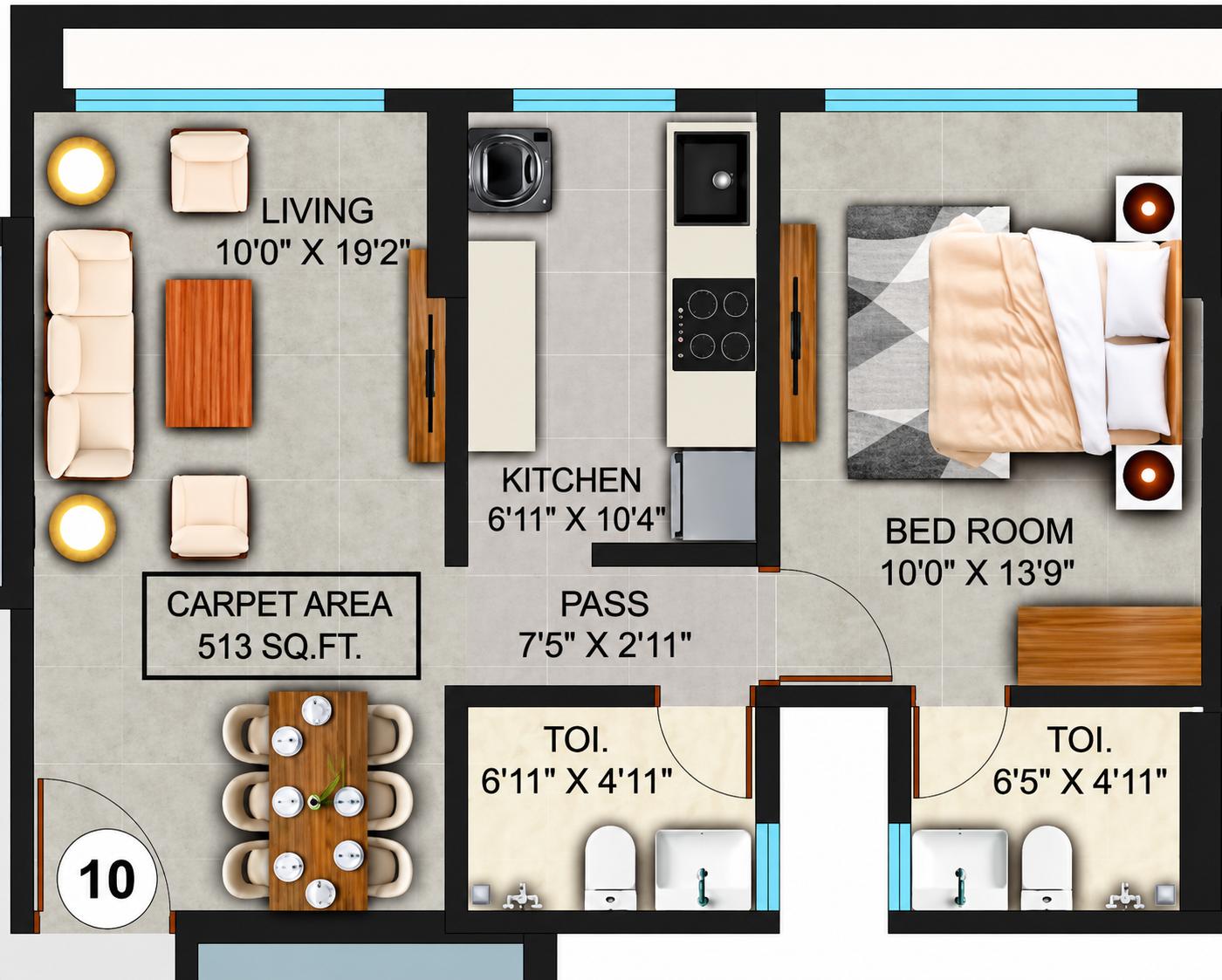 1BHK Luxury floor plan
