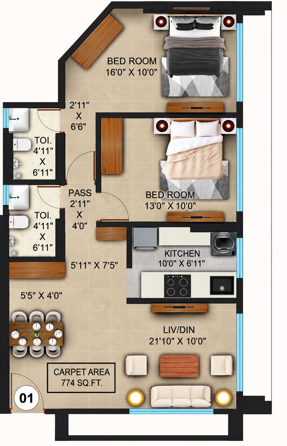 2BHK Luxury floor plan