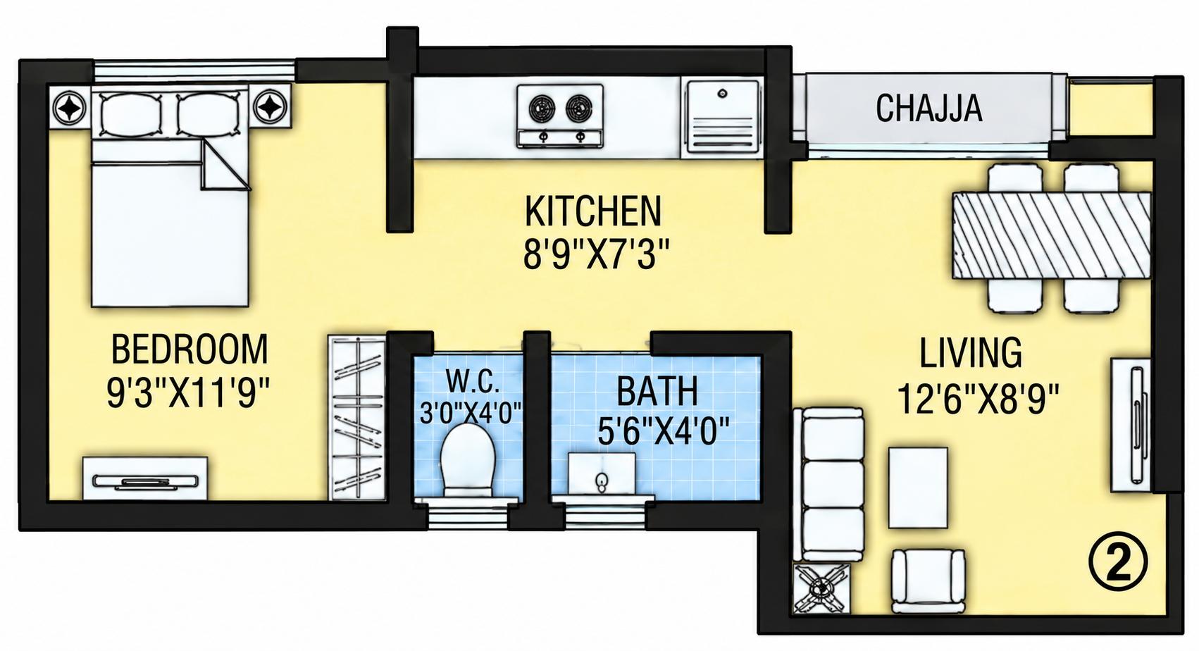 1BHK floor plan