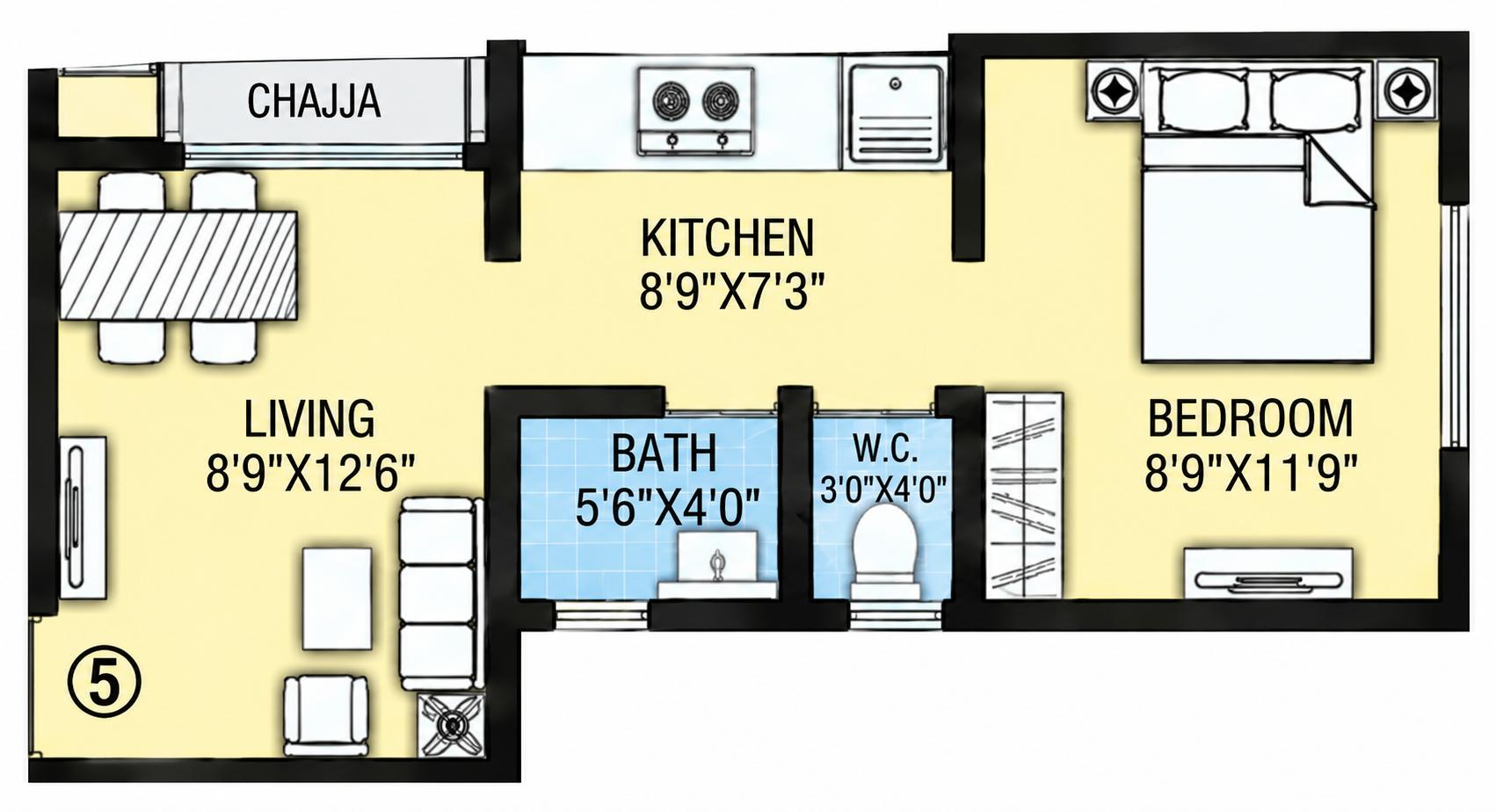 1BHK floor plan