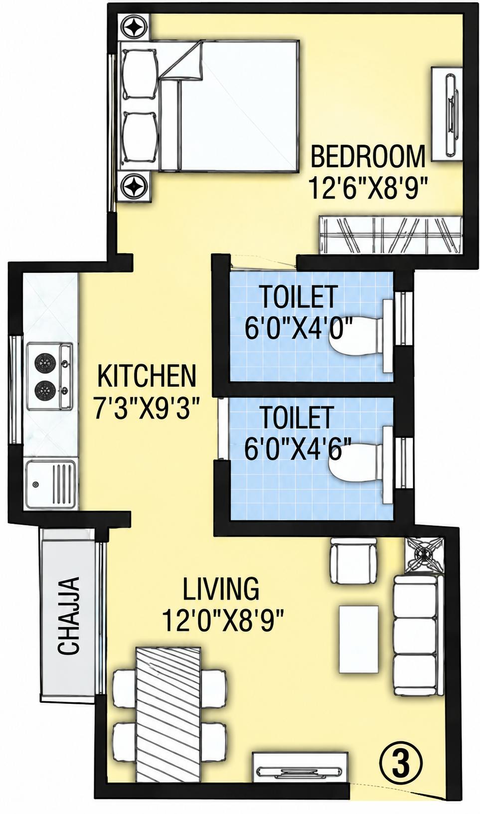 1BHK floor plan