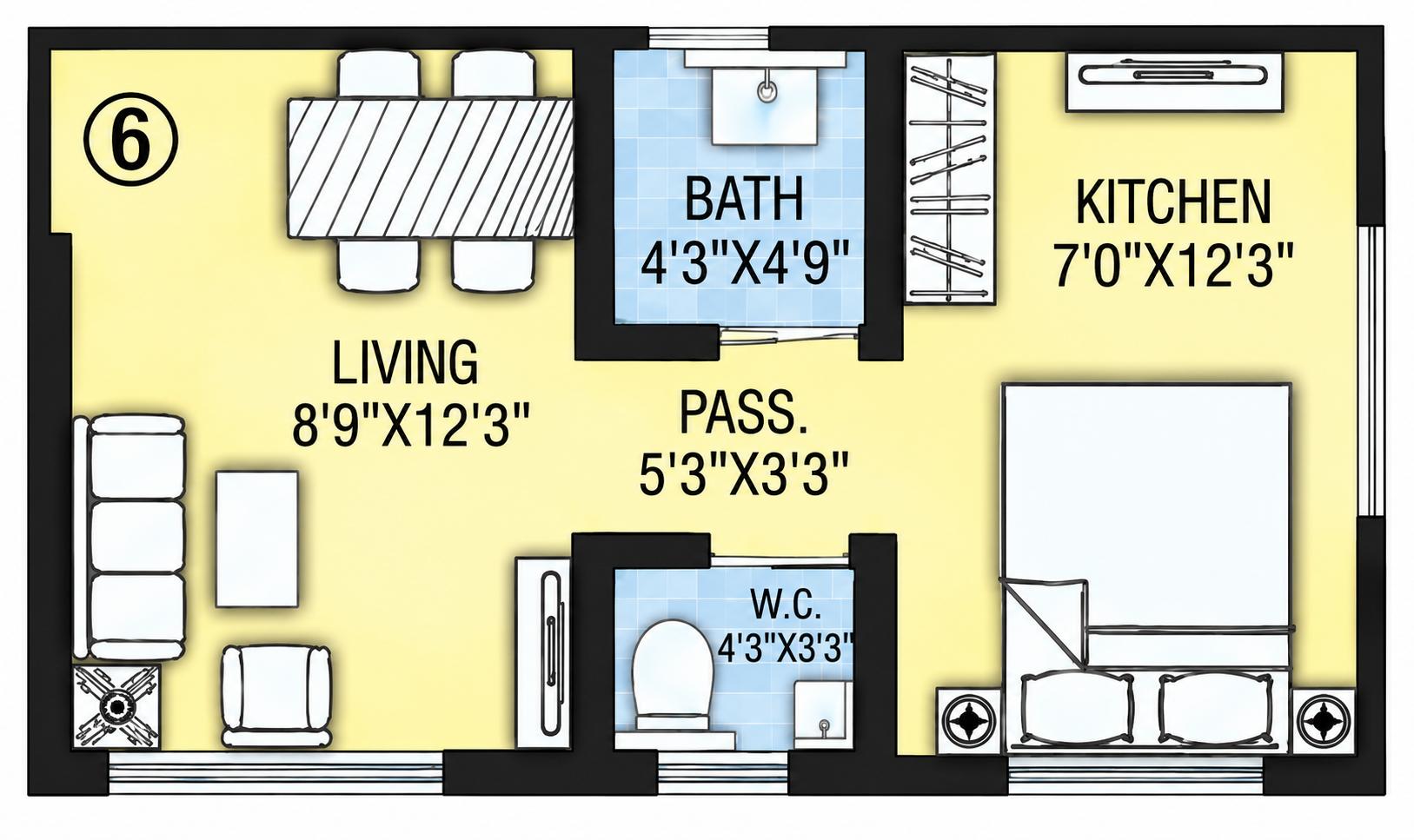 1RK floor plan