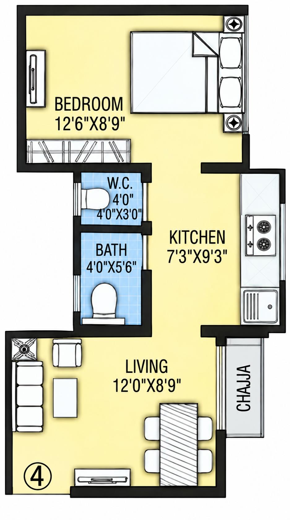 1BHK floor plan