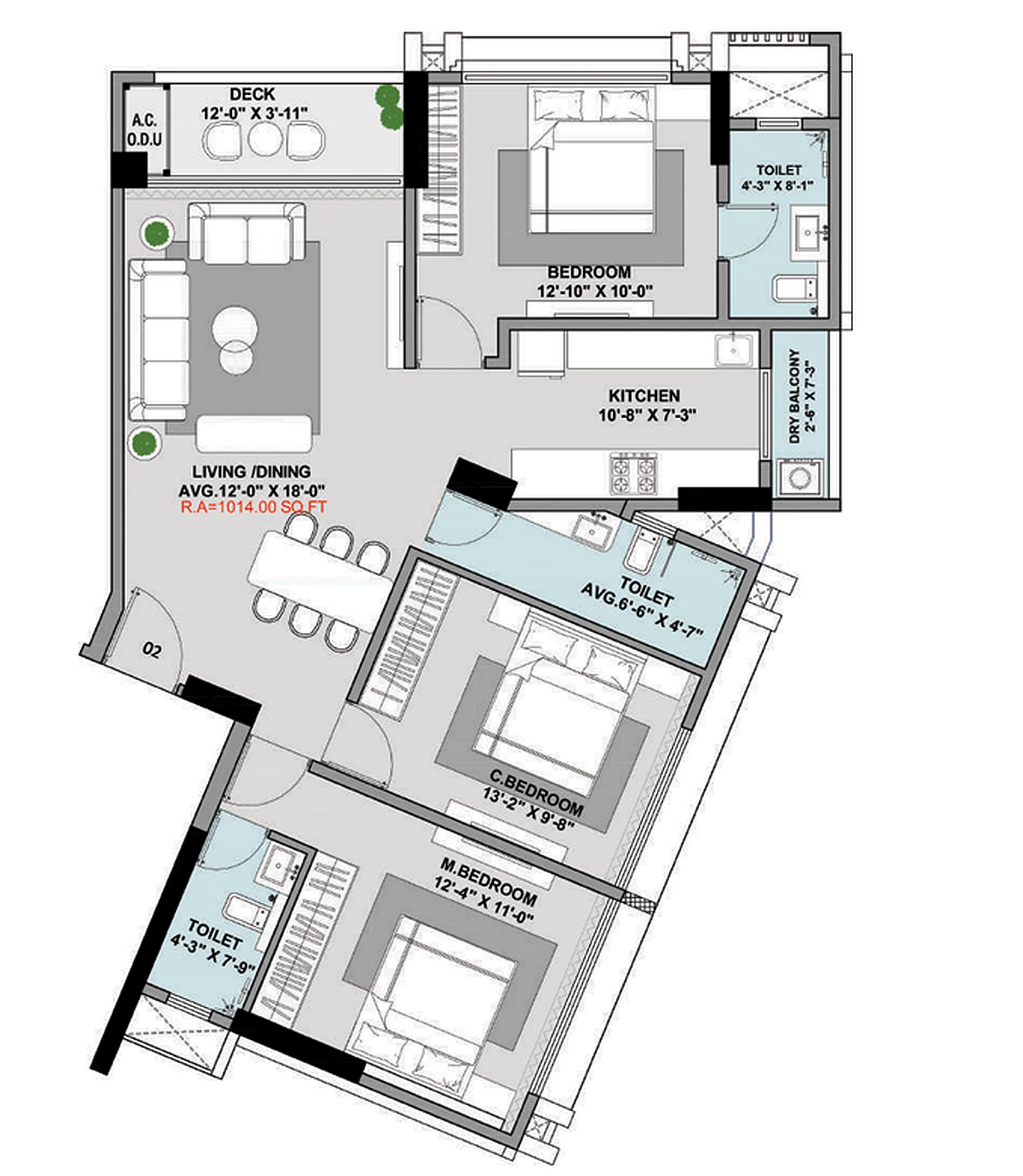 3BHK Lux floor plan