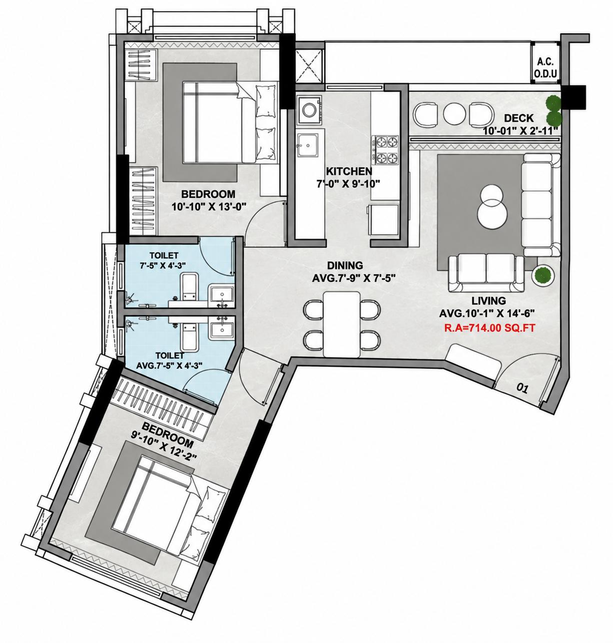2BHK Lux floor plan