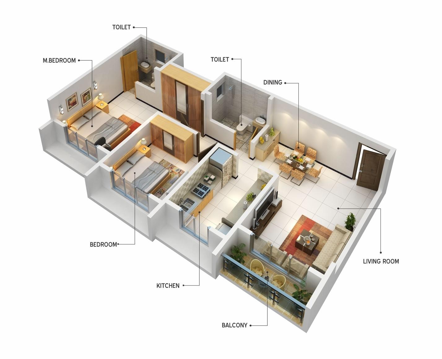 2BHK floor plan