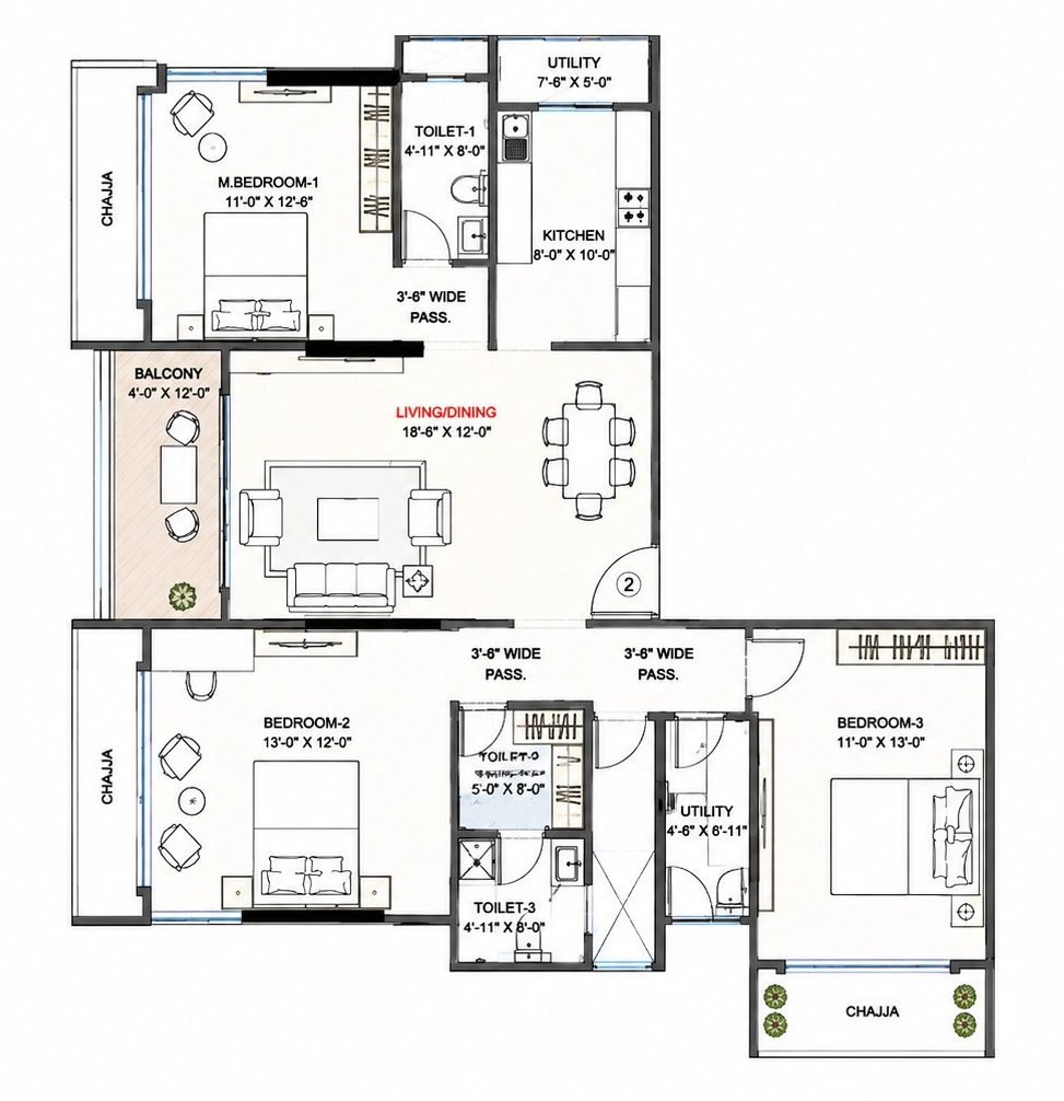 3BHK Premium floor plan