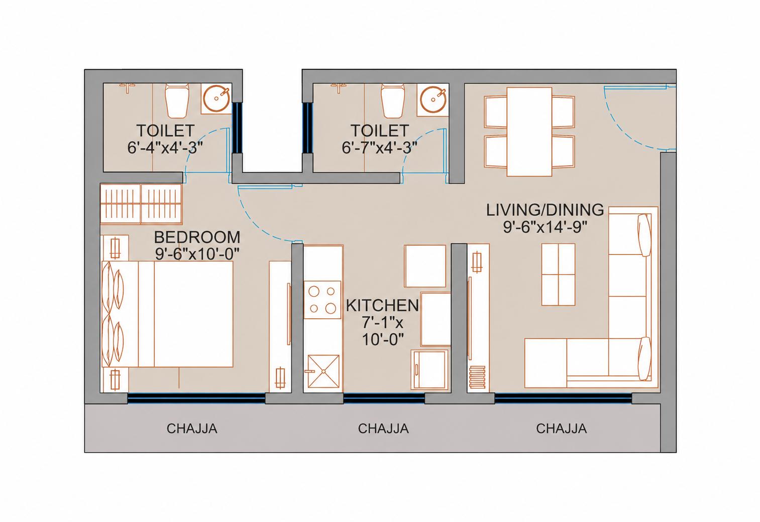 1BHK floor plan