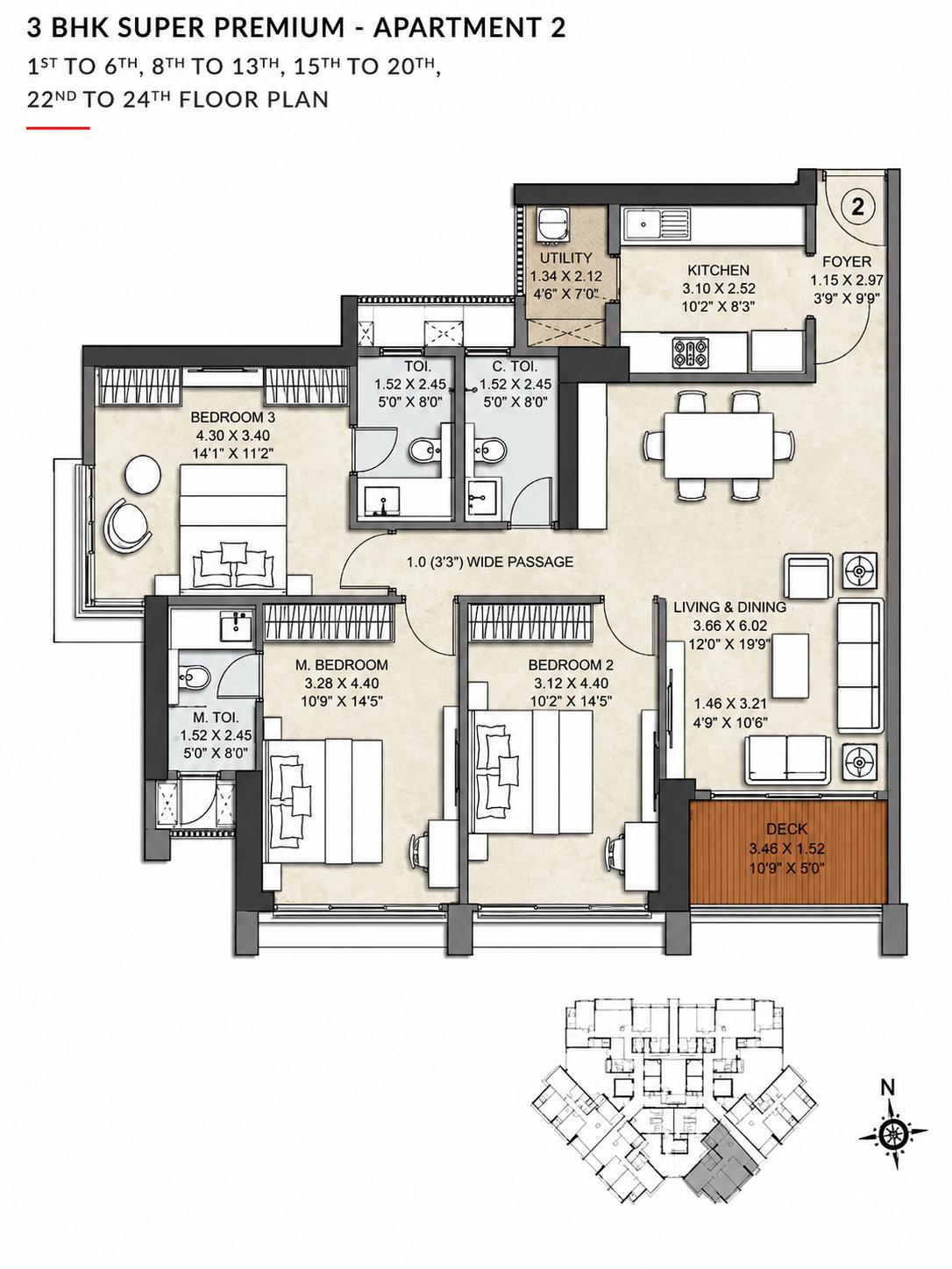 3BHK Super Premium floor plan