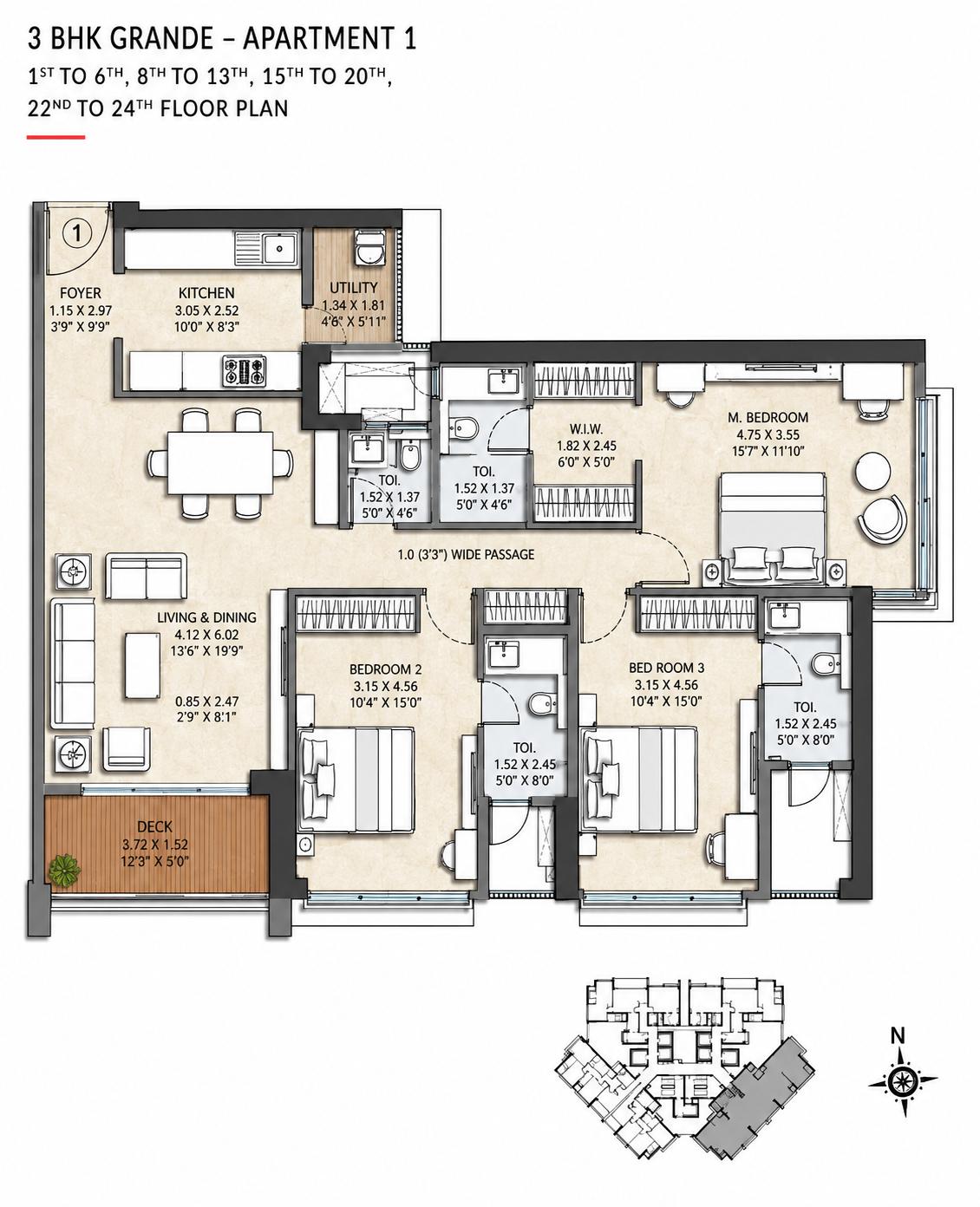 3BHK Grande floor plan