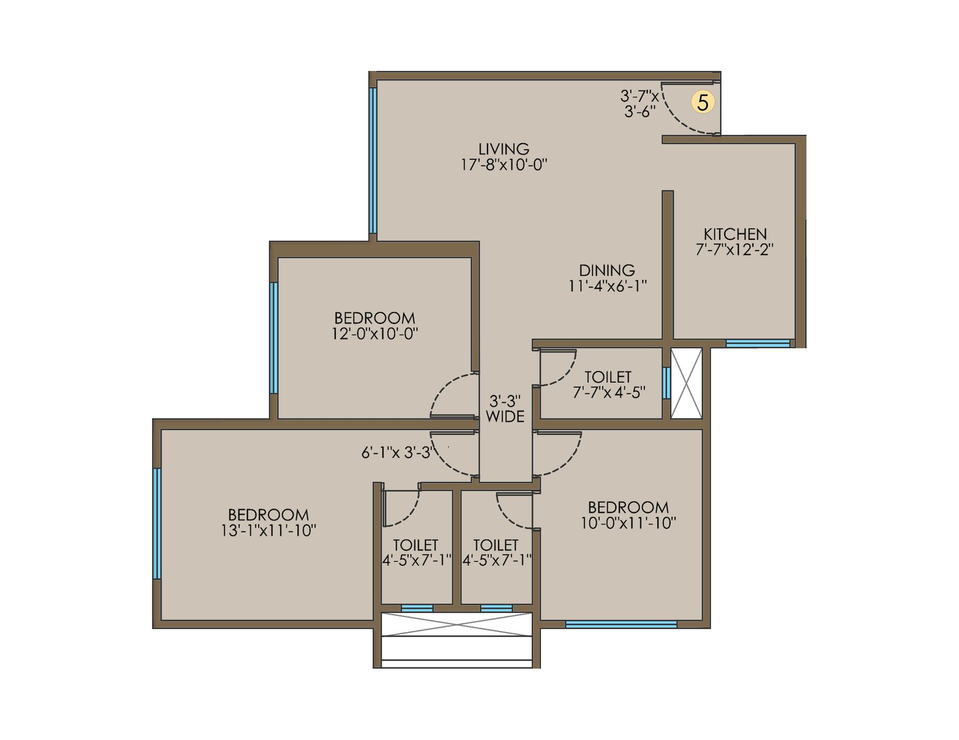 3BHK Type1 floor plan