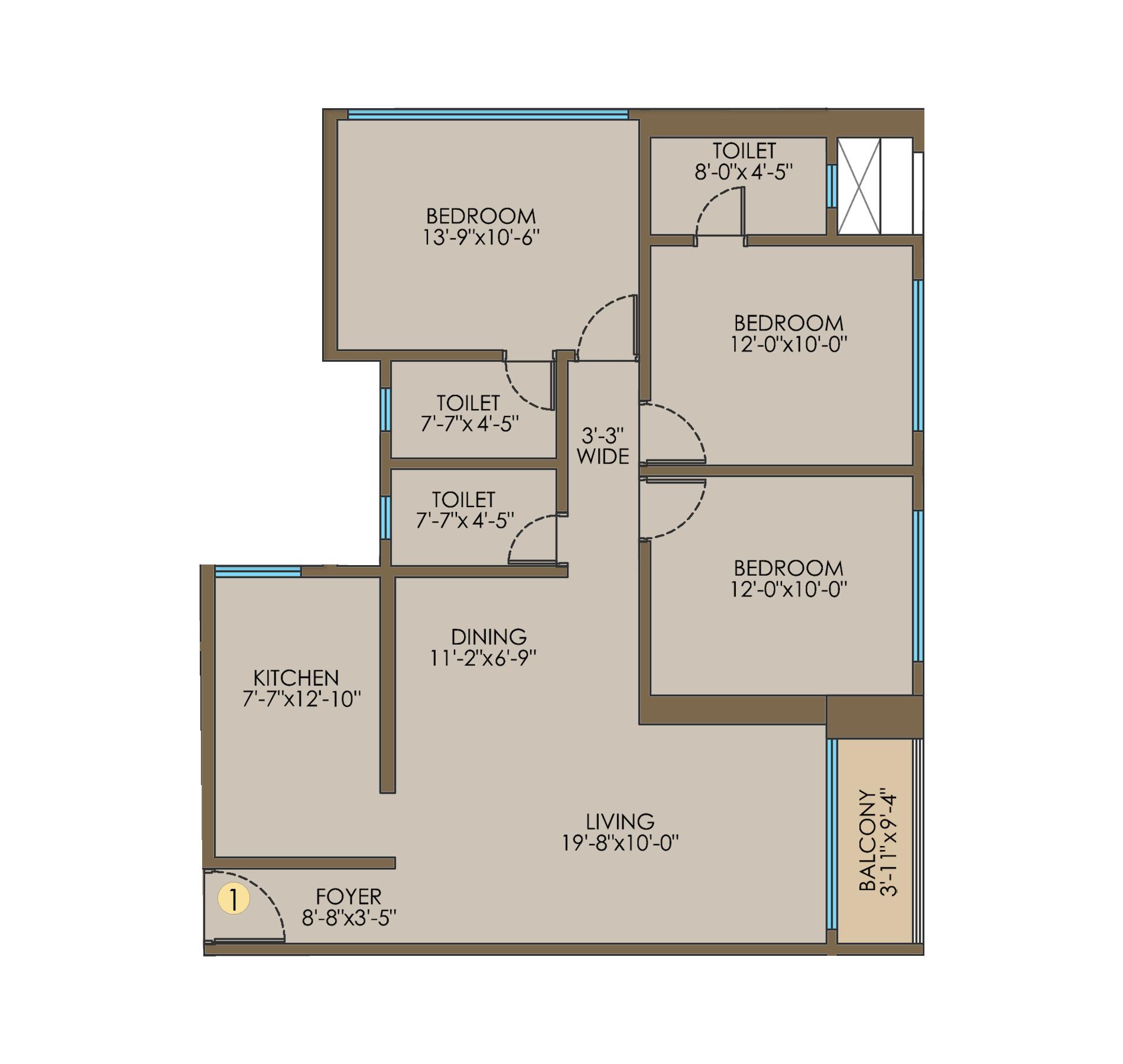 3BHK Type2 floor plan