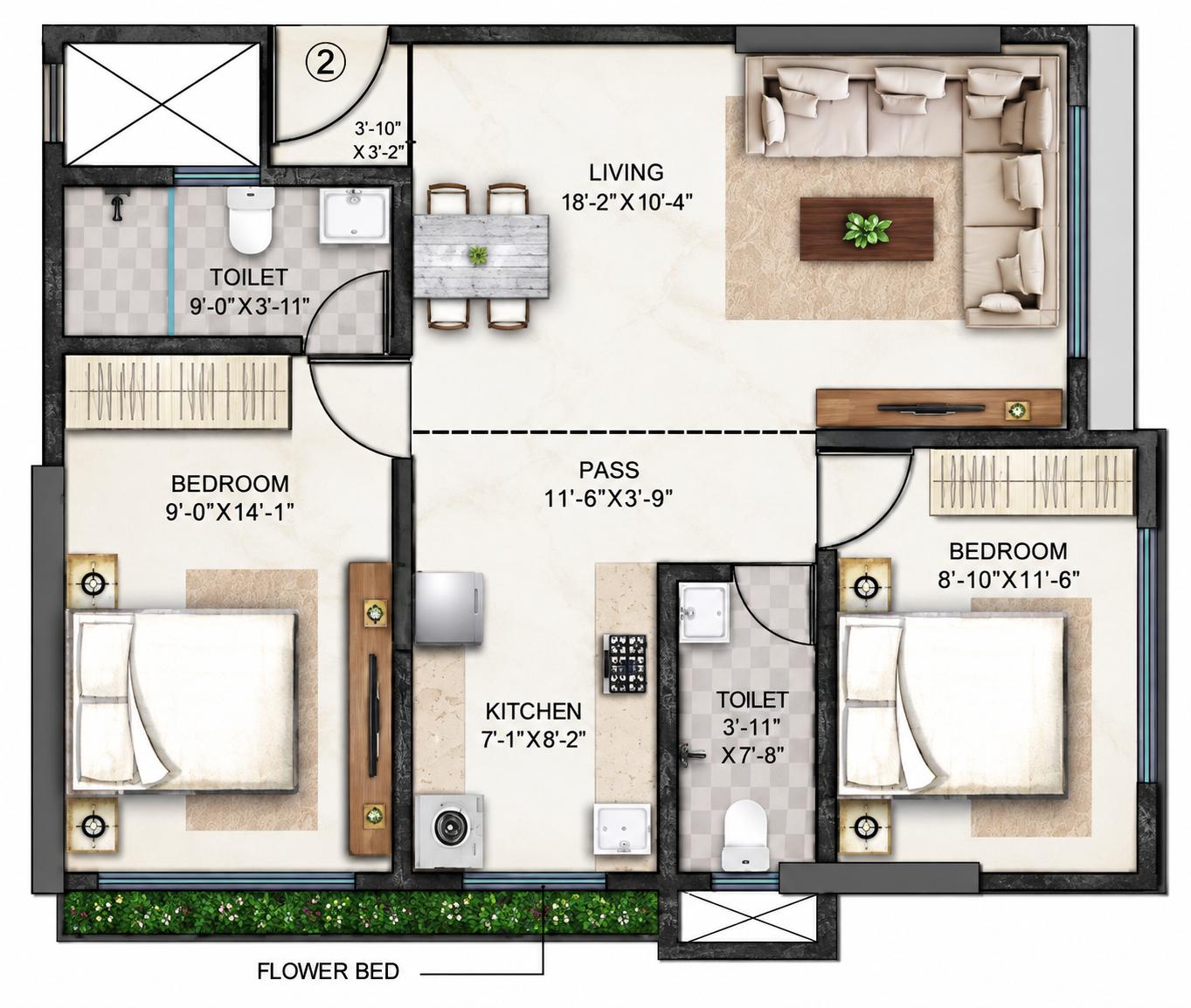 2BHK Premium floor plan