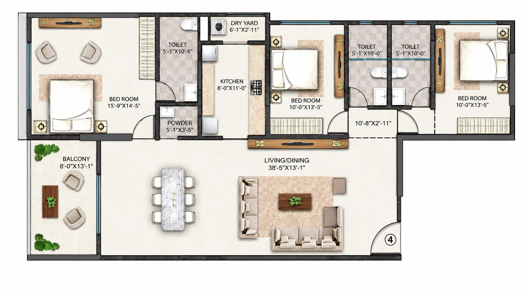 3BHK Premium floor plan
