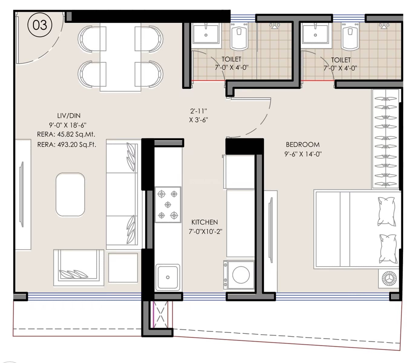 1 BHK floor plan