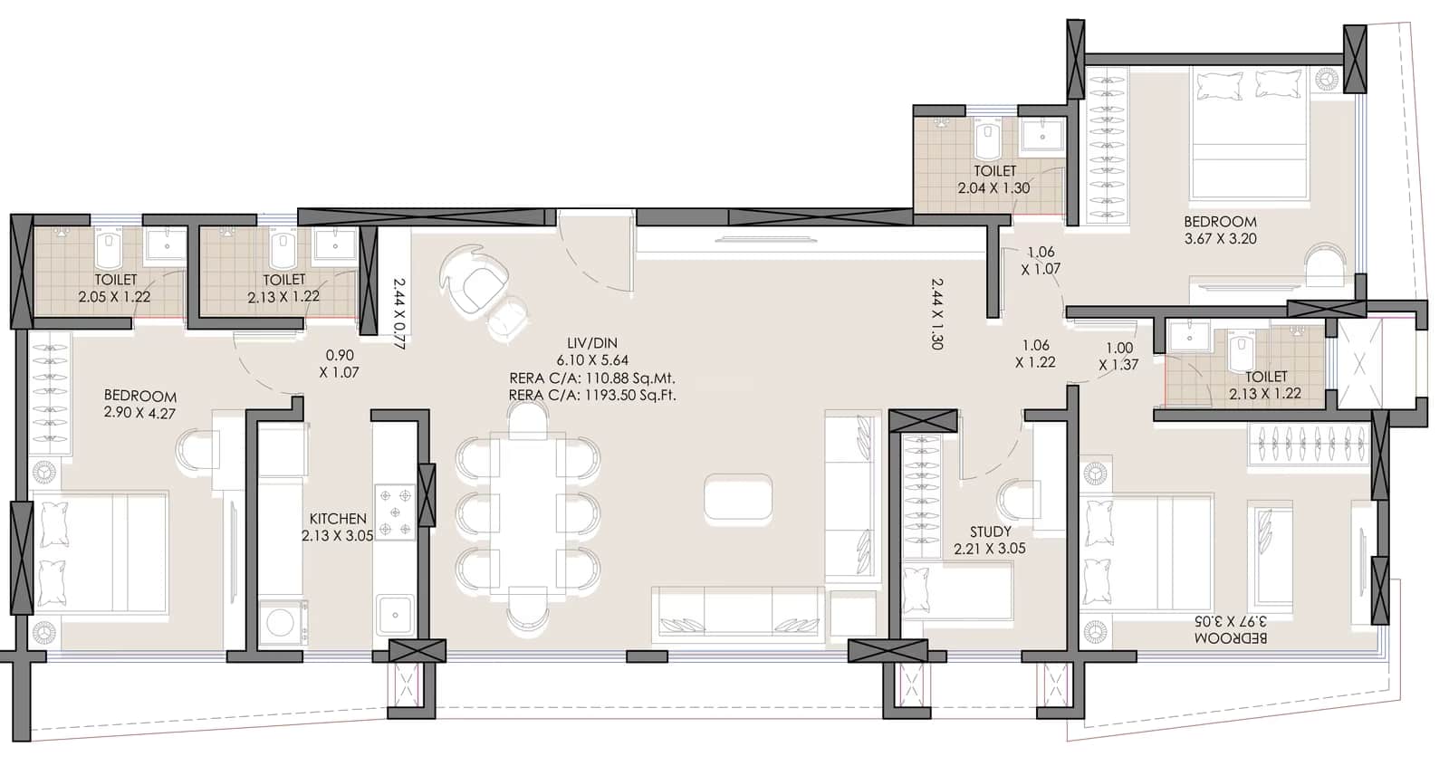 3 BHK floor plan
