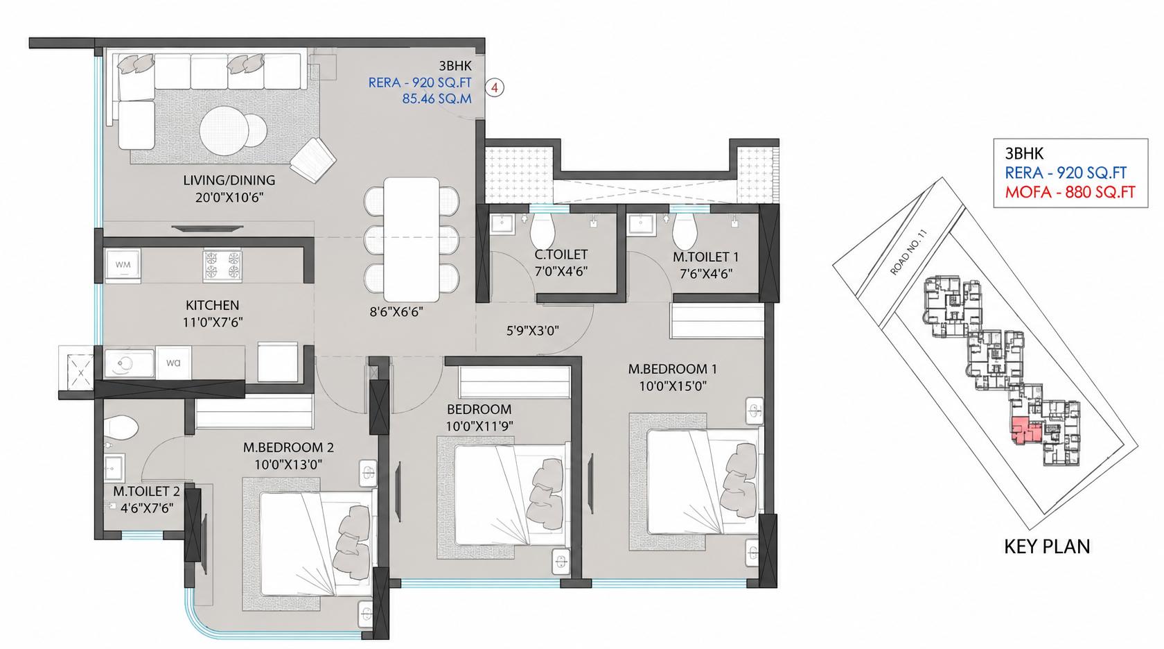 3 BHK Type1 floor plan