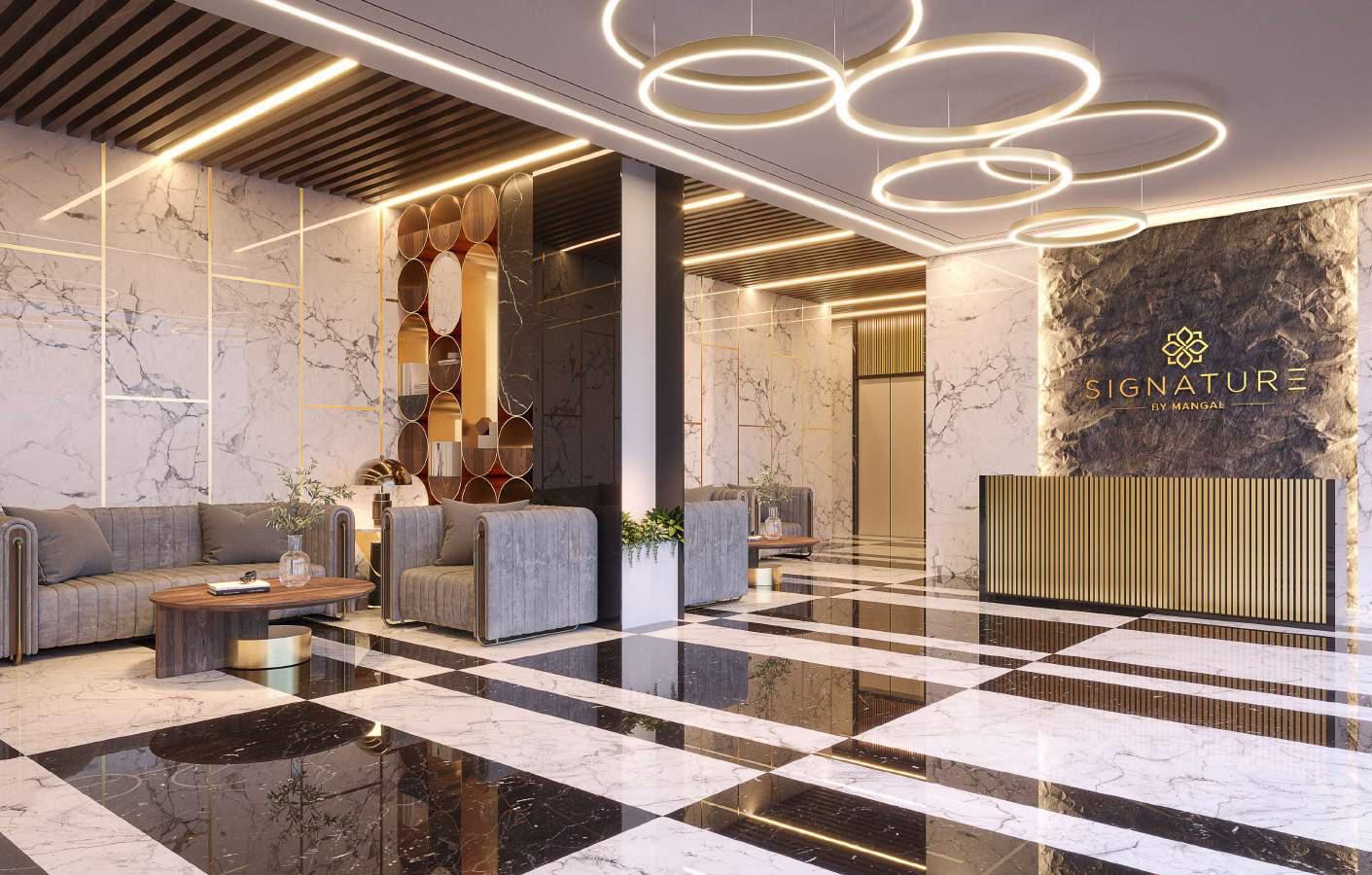 Grand entrance lobby at Mangal Signature, Vile Parle East