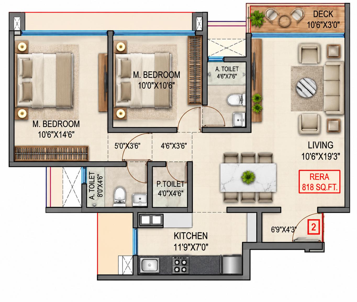 2BHK Premium floor plan