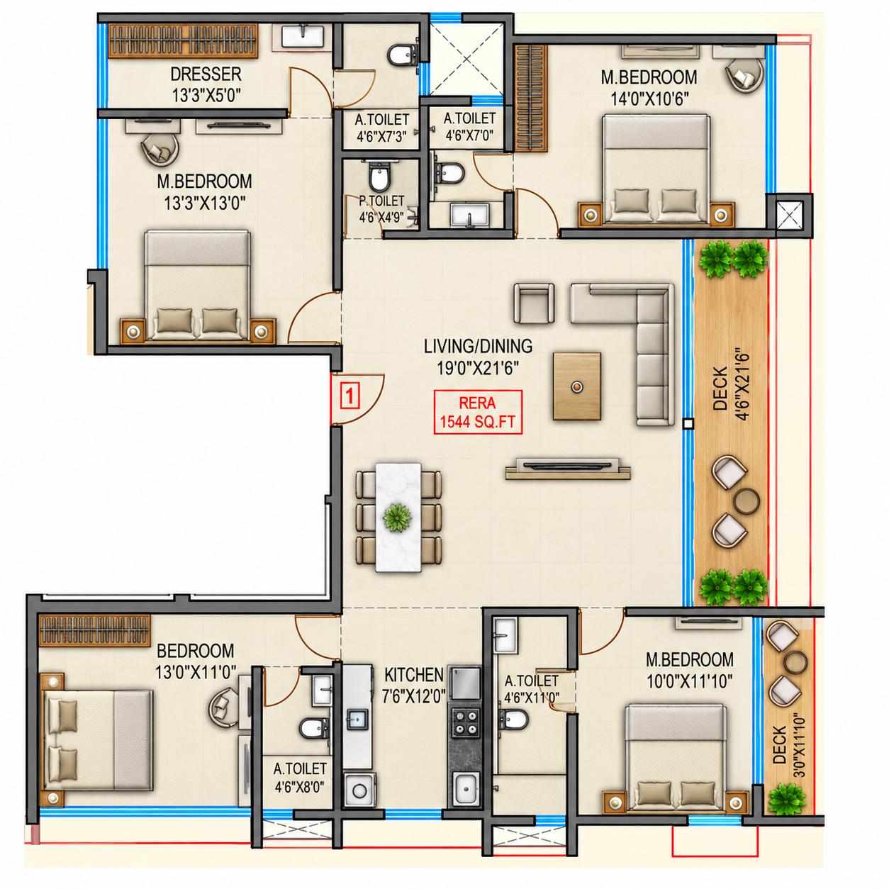 4BHK floor plan