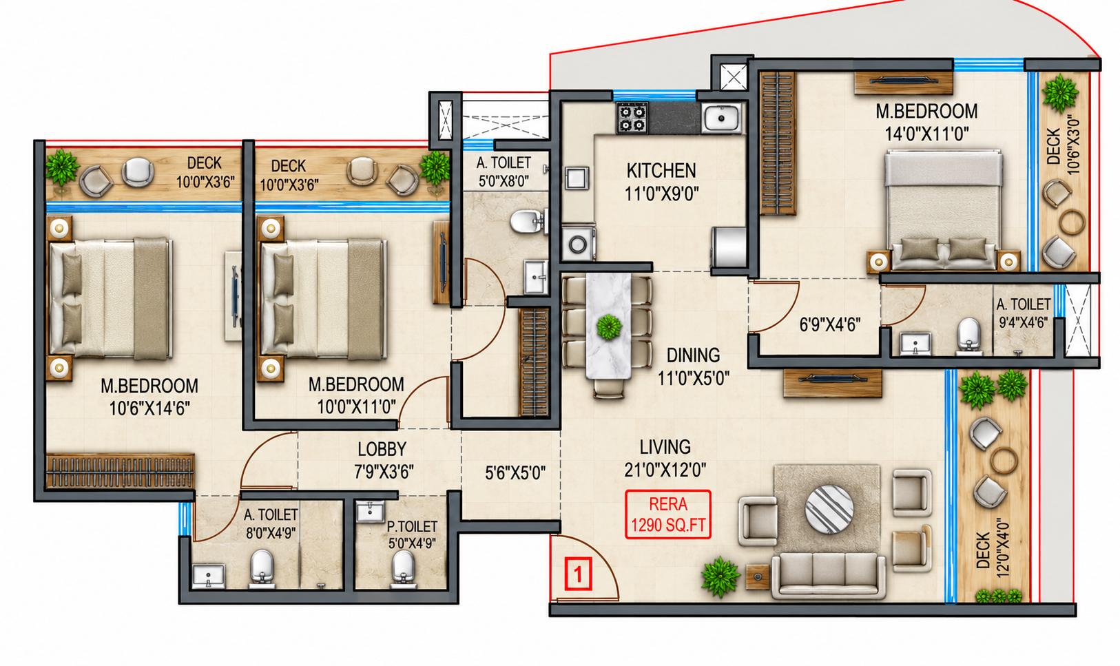 3BHK Elite floor plan