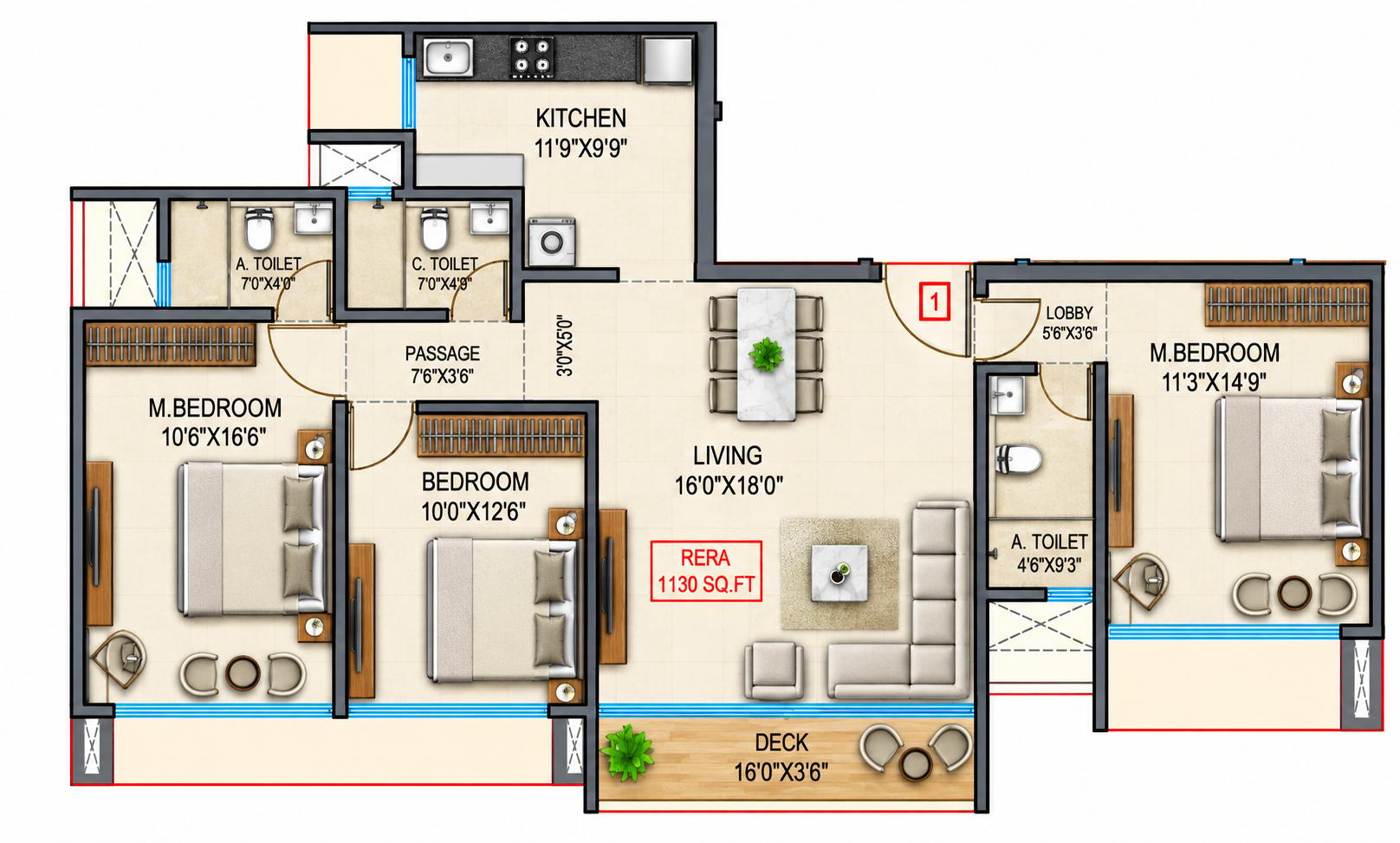 3BHK Premium floor plan