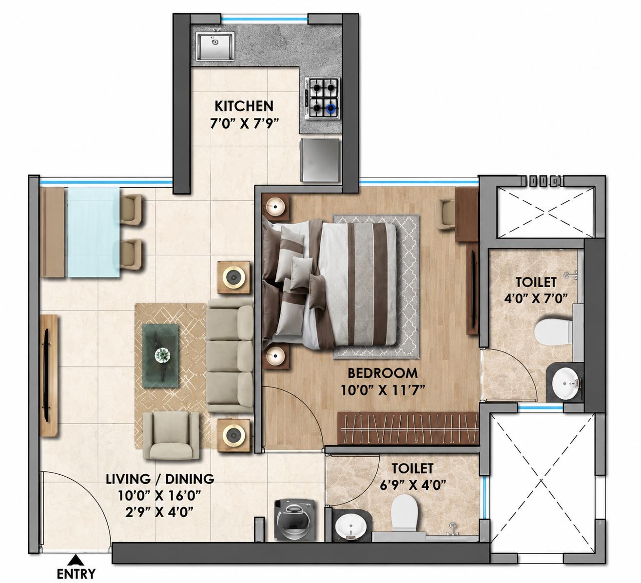 1BHK floor plan