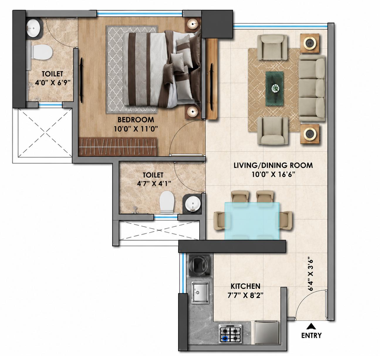 1BHK Premium floor plan