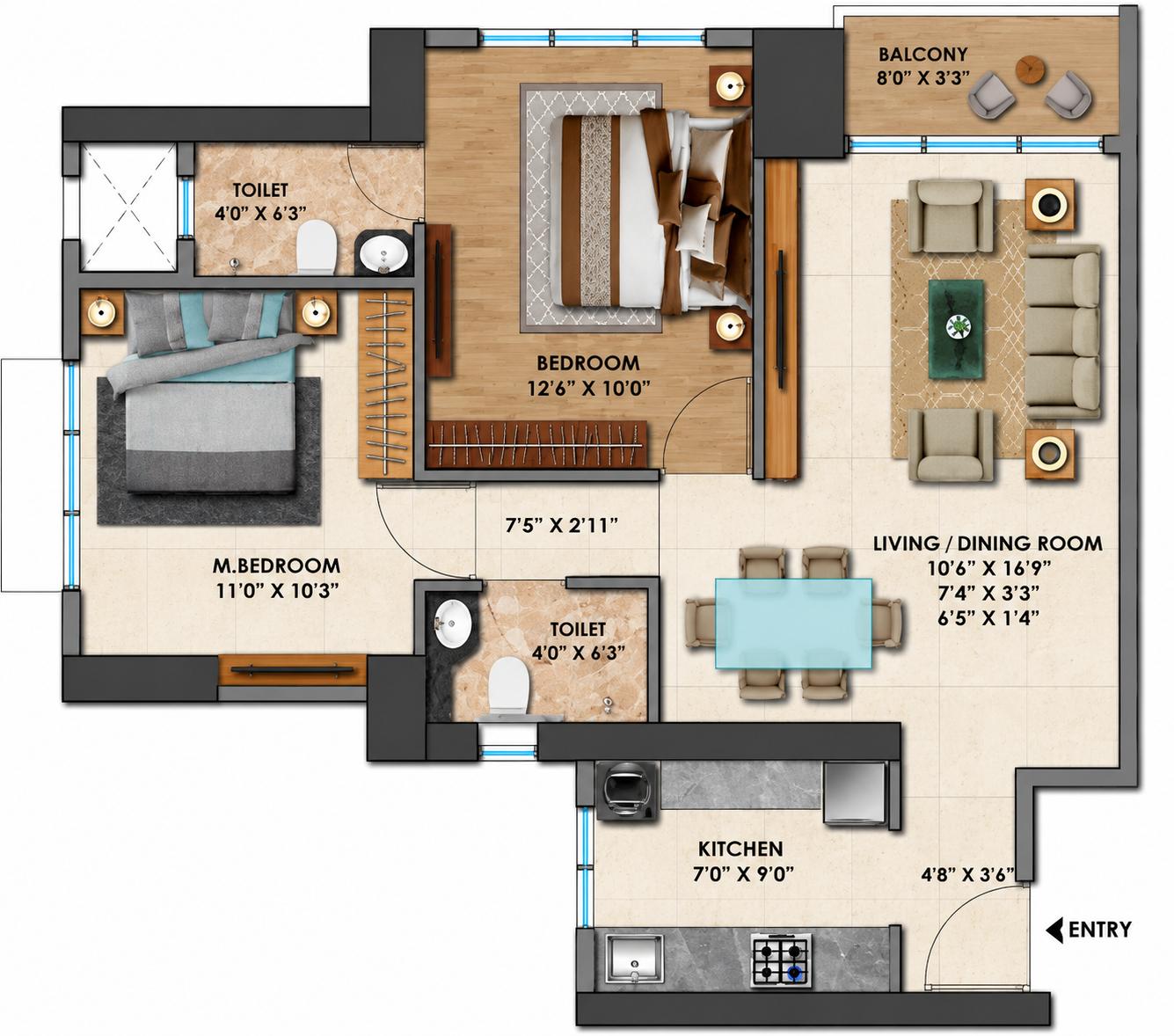 2BHK Ultra Luxury floor plan