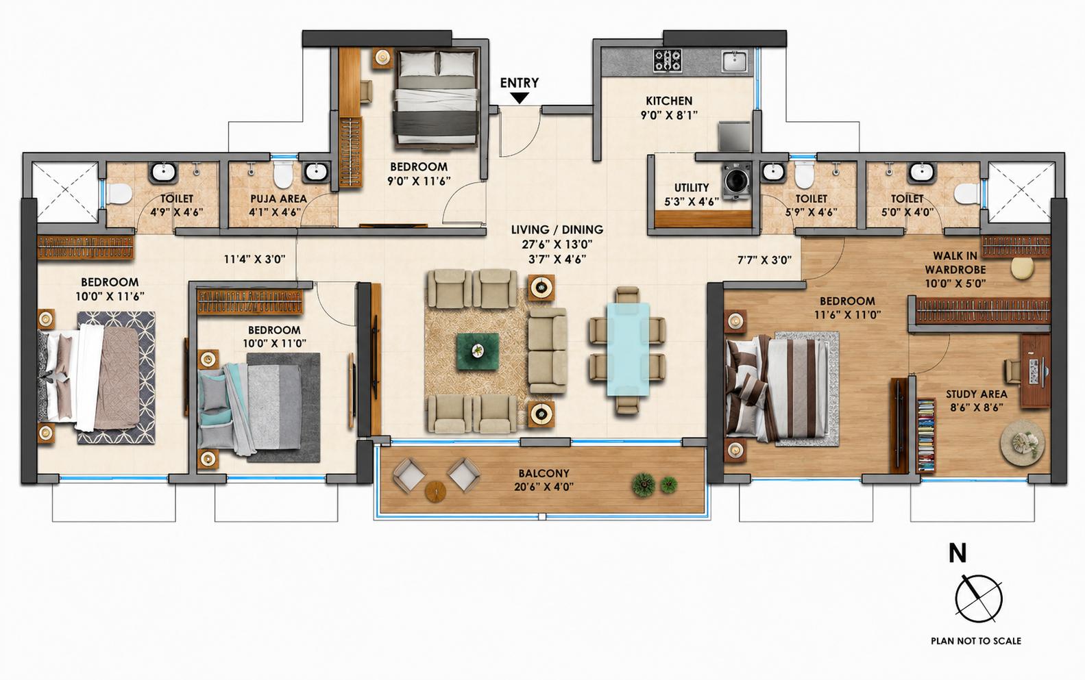 4BHK (2+2) Jodi floor plan
