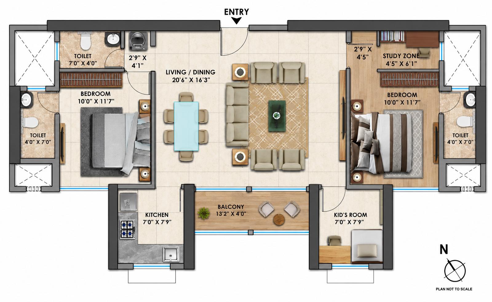 1BHK (1+1) Jodi floor plan