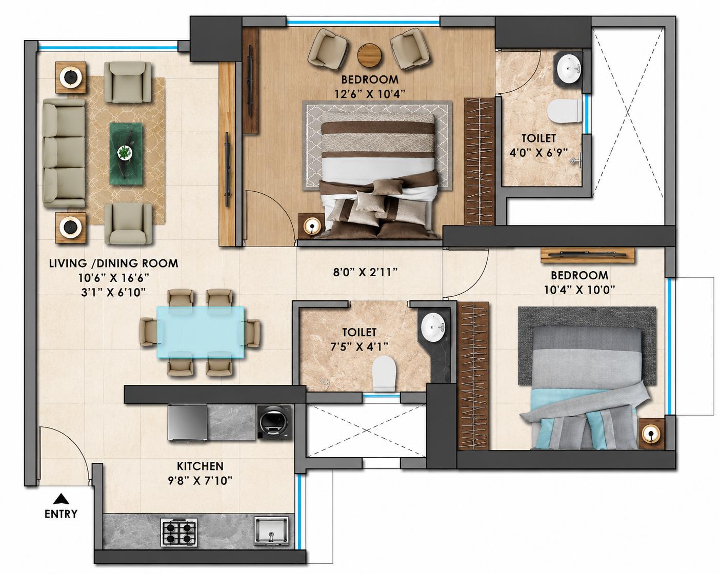 2BHK Elite floor plan