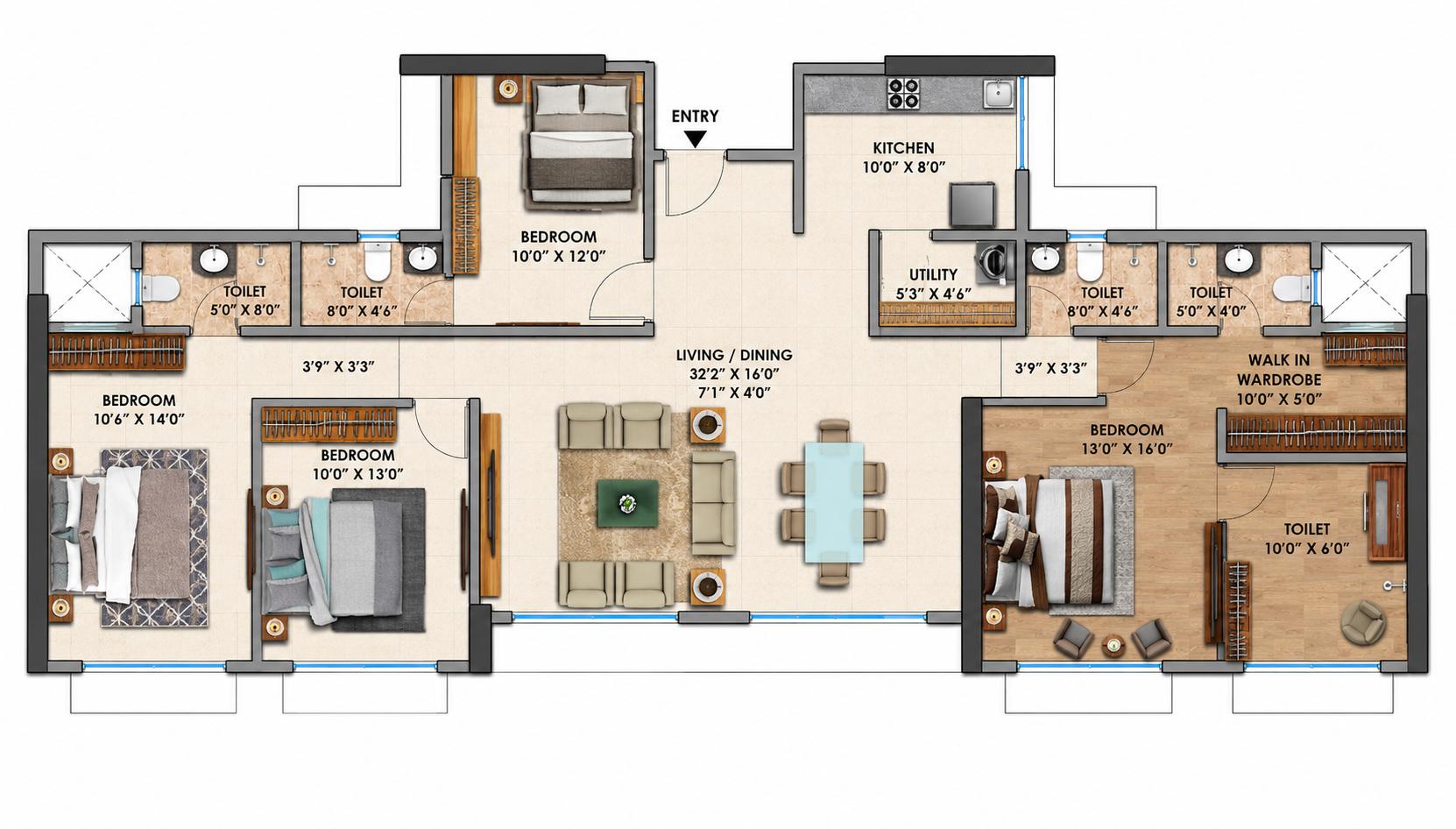 4BHK (2+2) Jodi floor plan