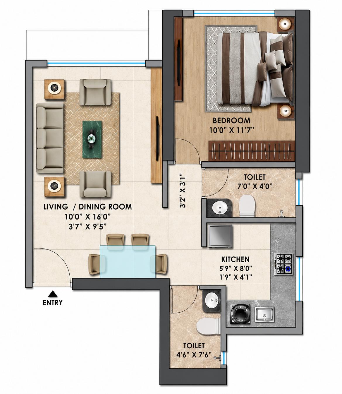 1BHK luxury floor plan