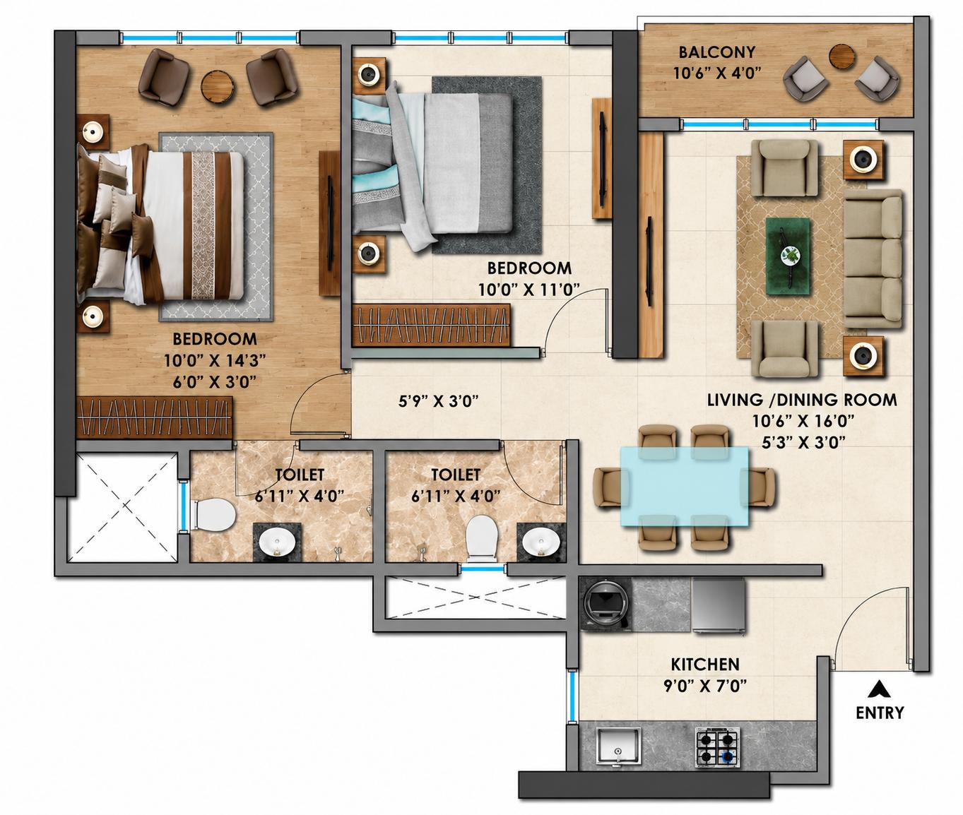 2BHK Ultra Elite floor plan