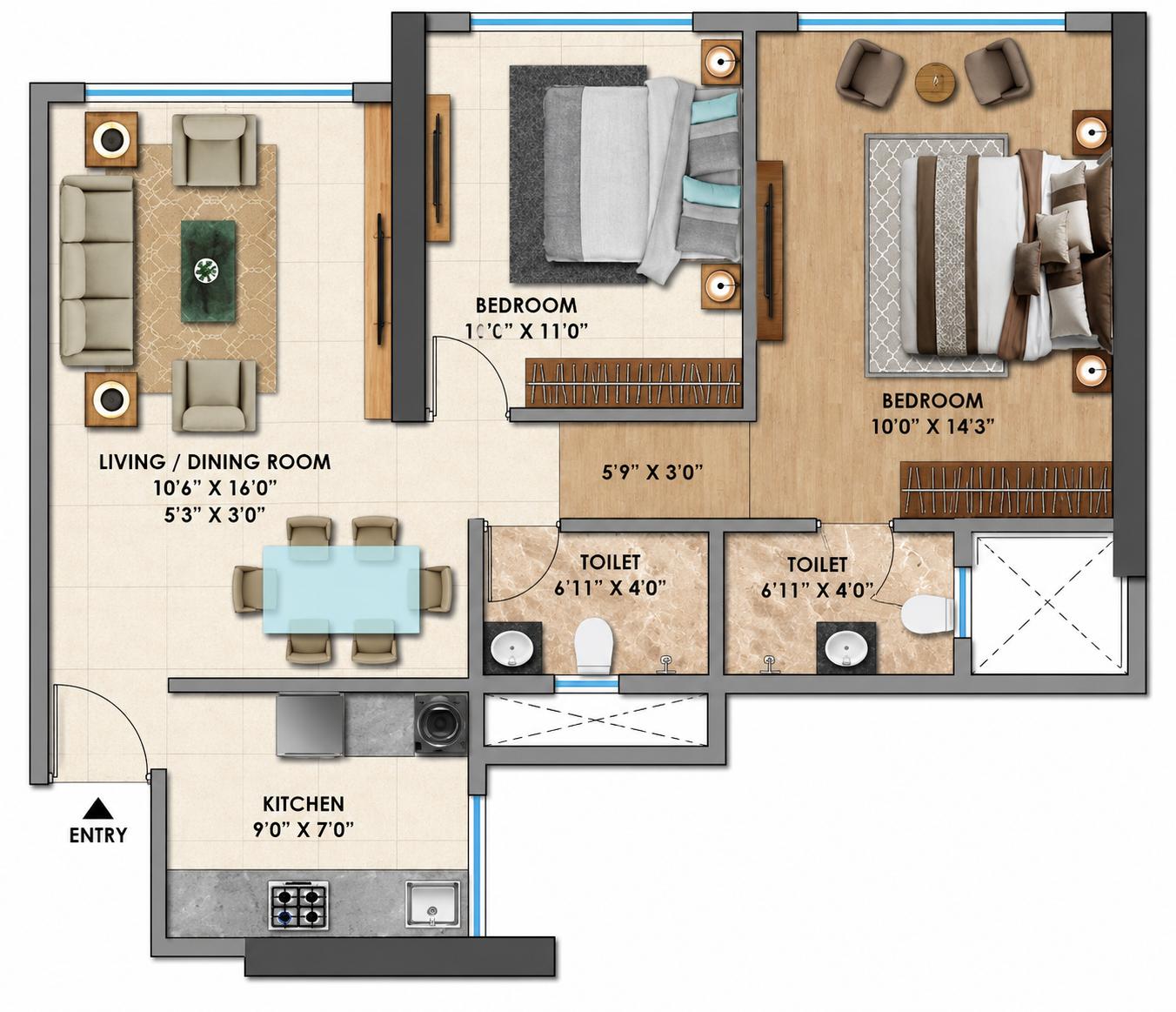 2BHK Premium floor plan
