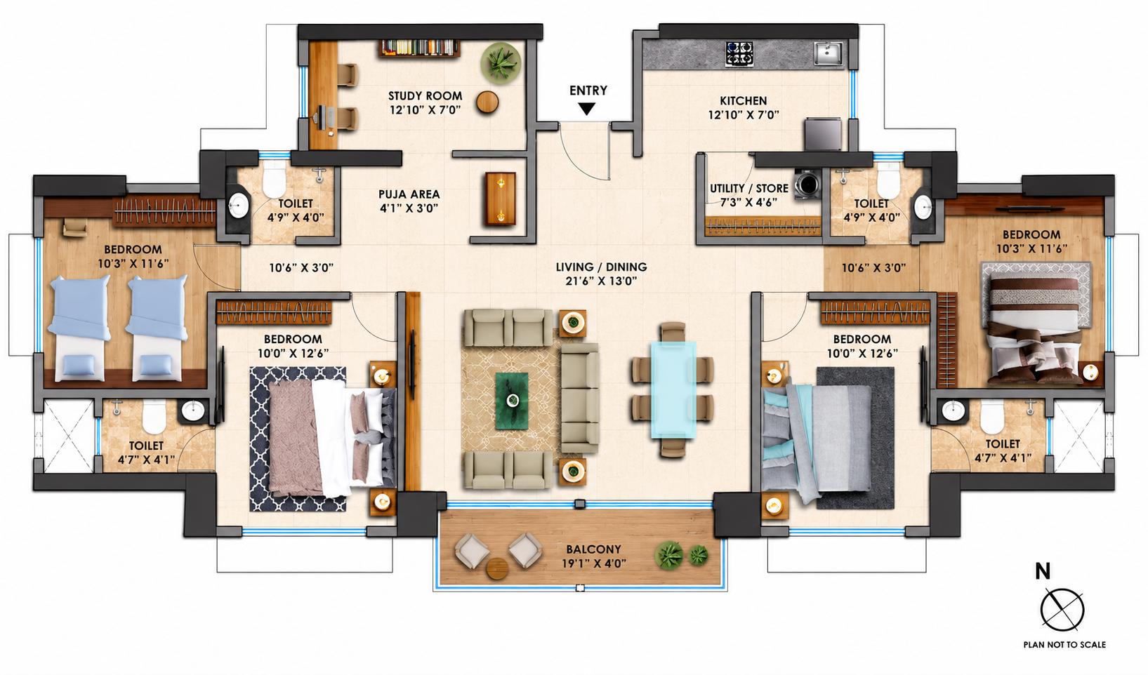 4BHK (2+2) Jodi floor plan