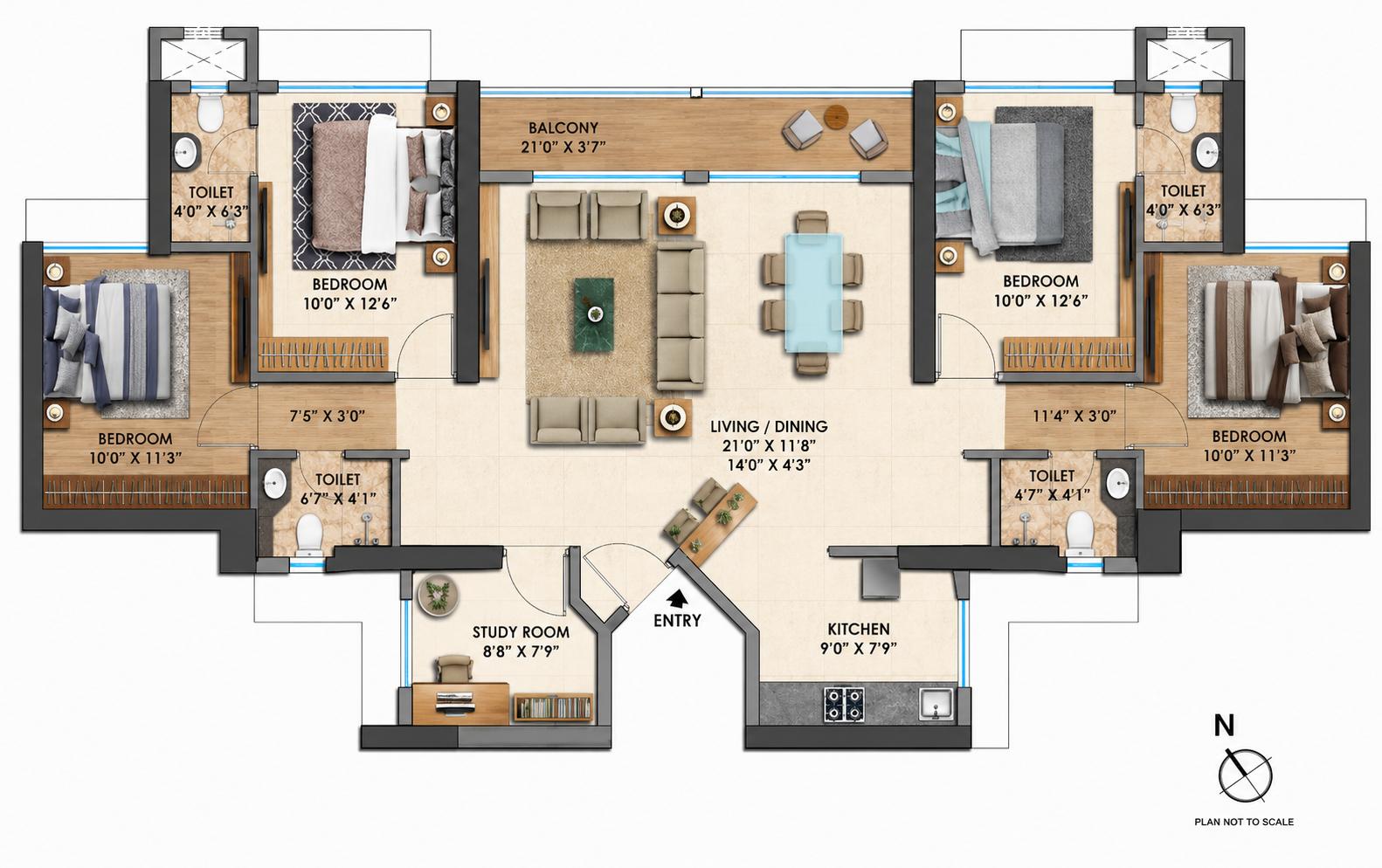 4BHK (2+2) Jodi floor plan