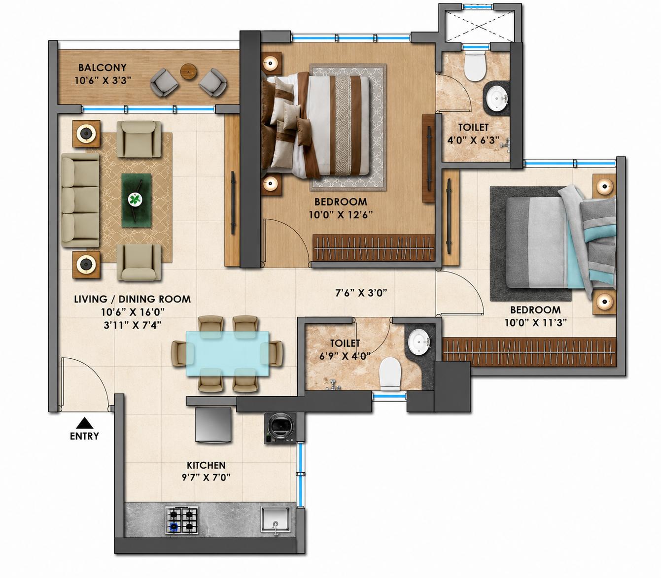 2BHK Luxury floor plan