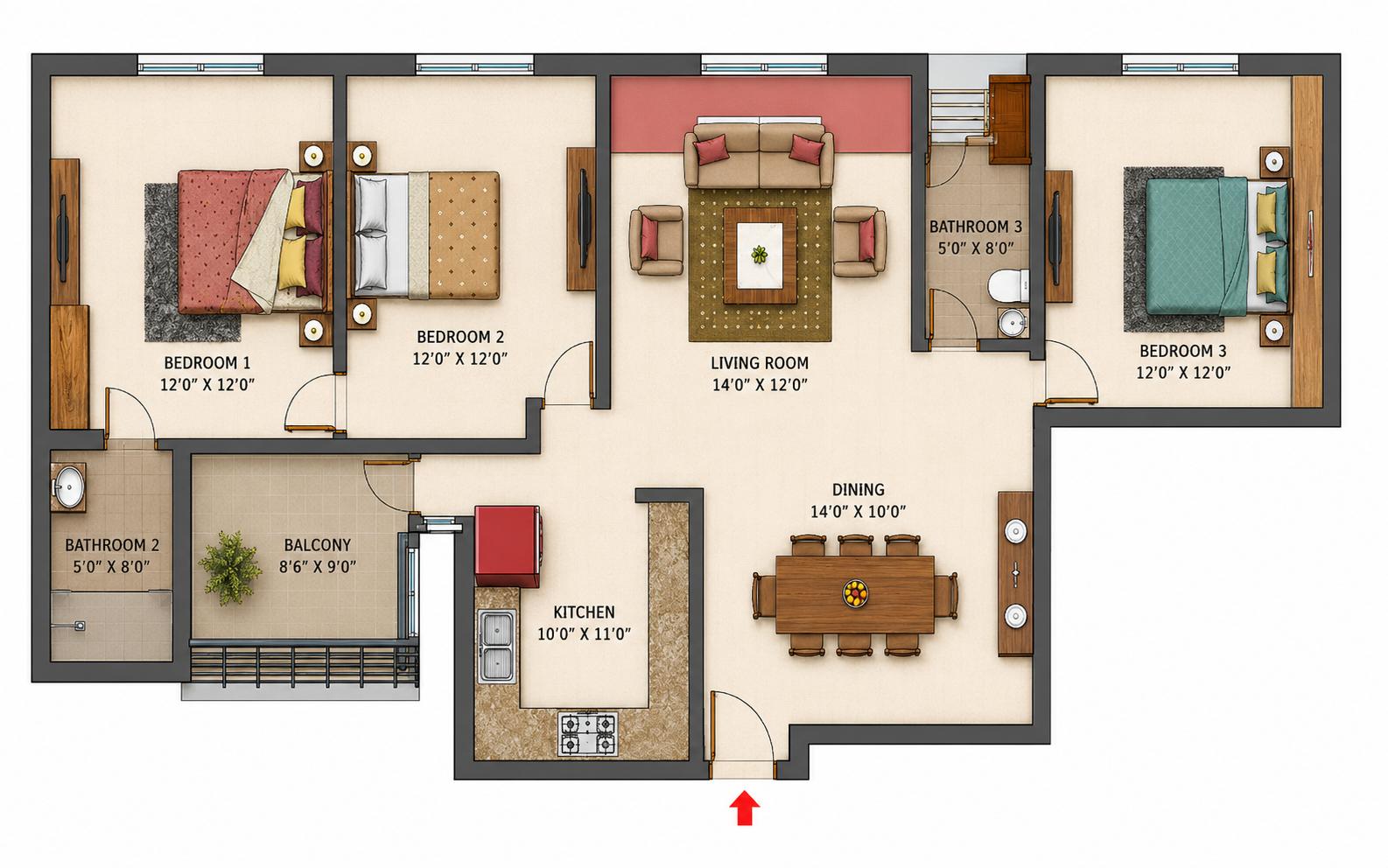 3BHK Premium floor plan