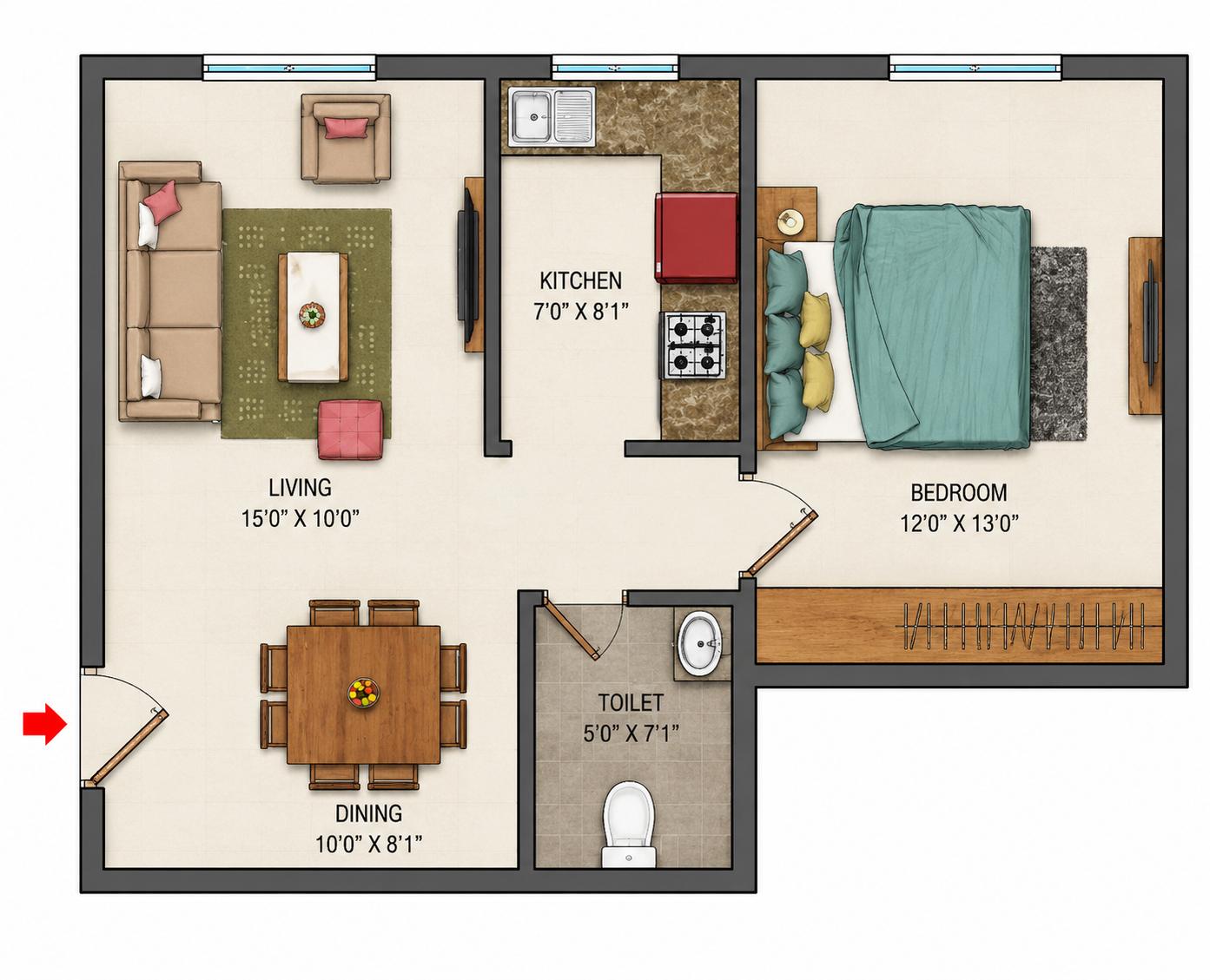 1BHK floor plan