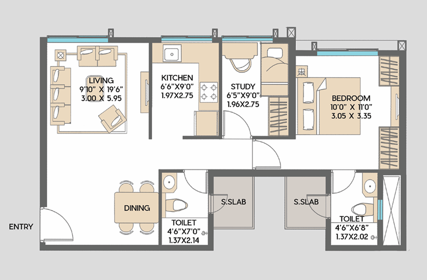 2BHK Elite floor plan