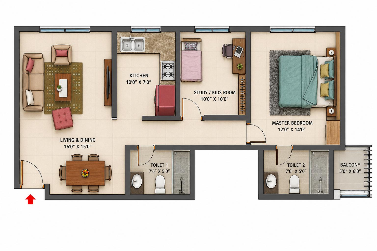 2BHK Premium floor plan