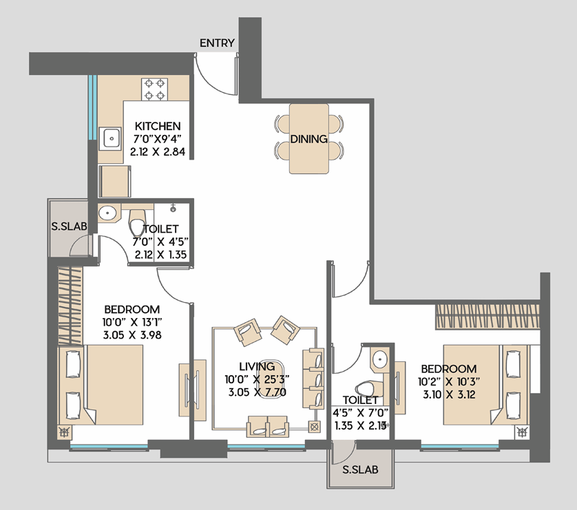 2BHK Luxury floor plan